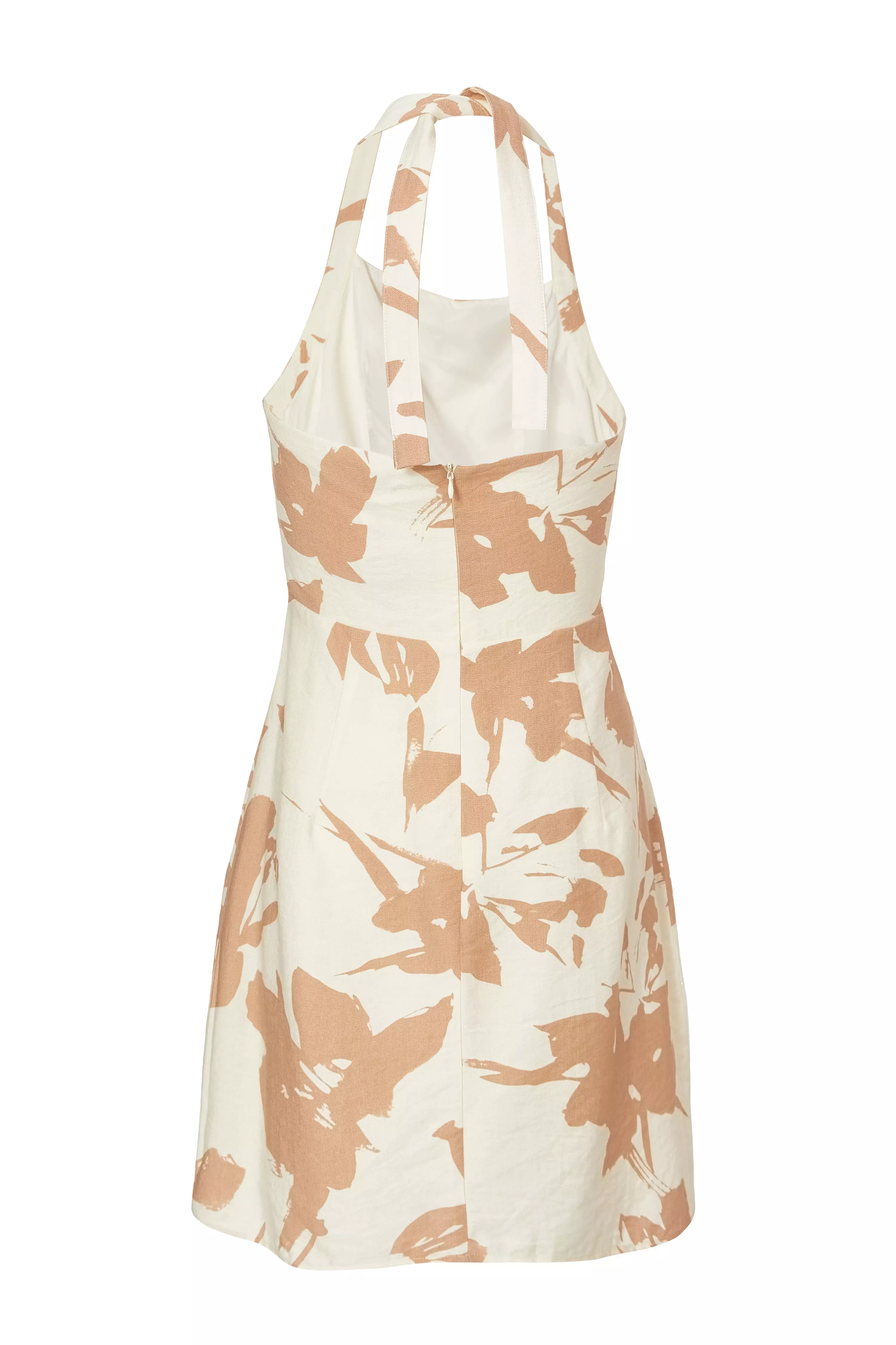 Cream Floral Halter Neck Dress