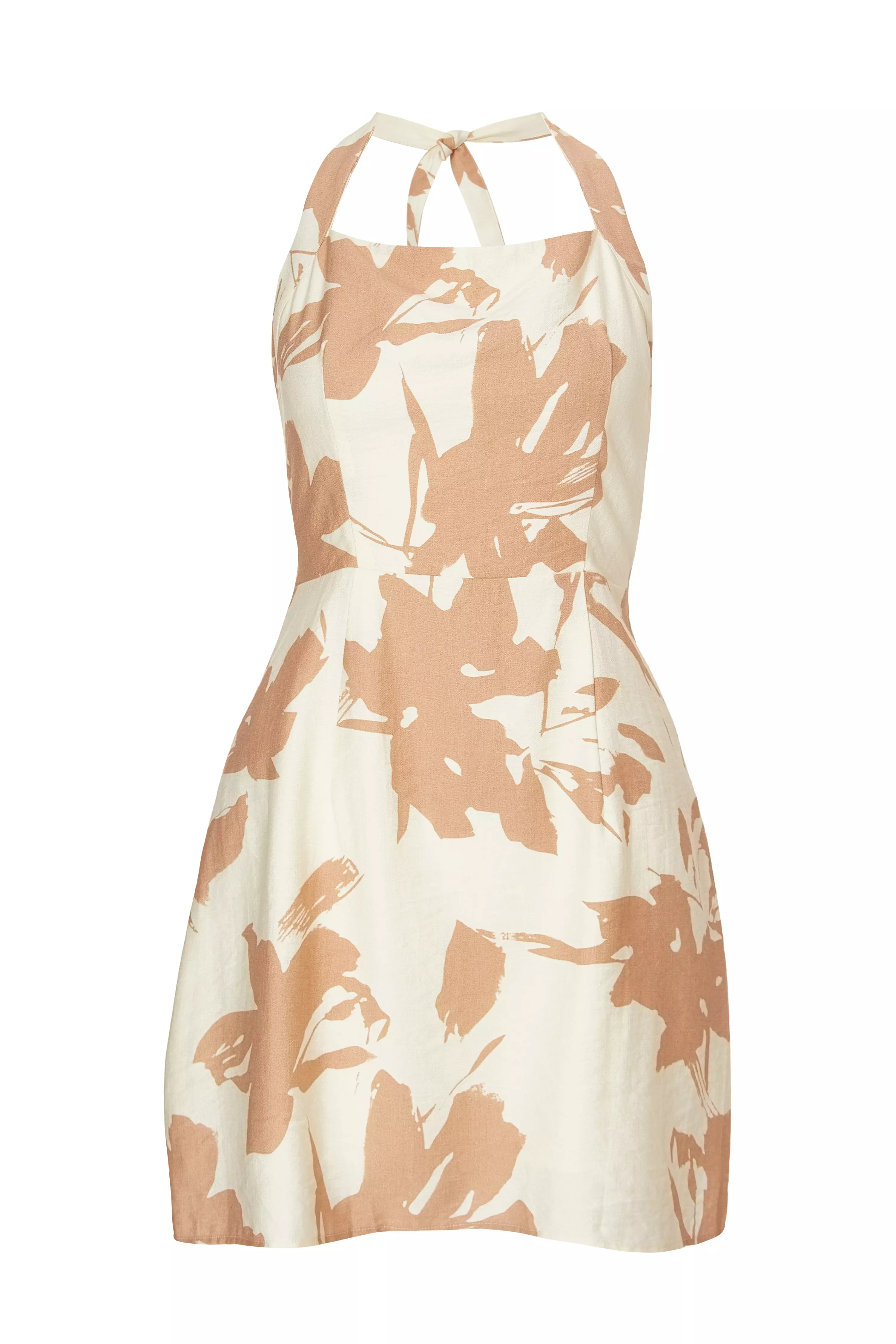 Cream Floral Halter Neck Dress