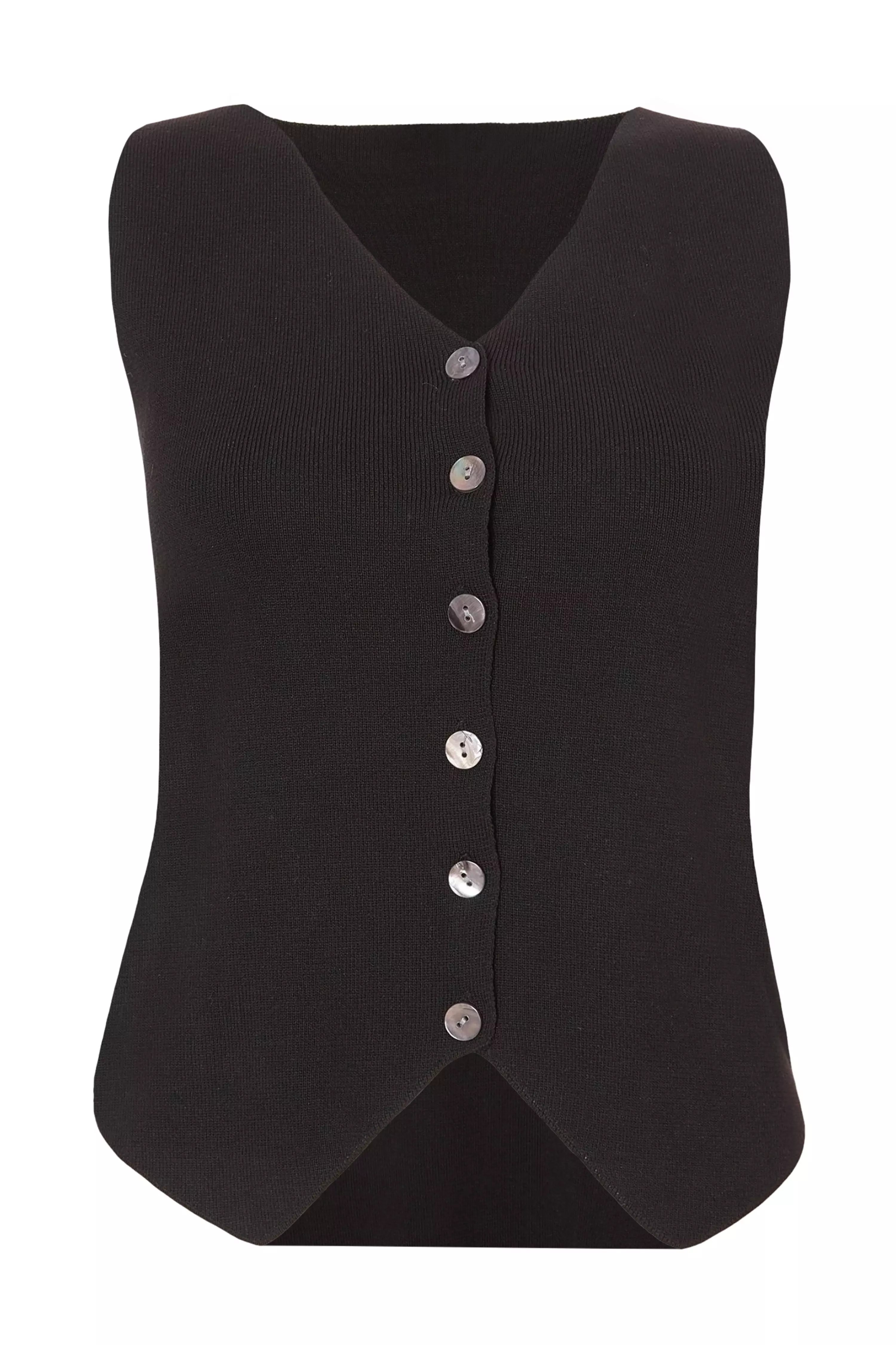 Black Knitted Button Front Waistcoat