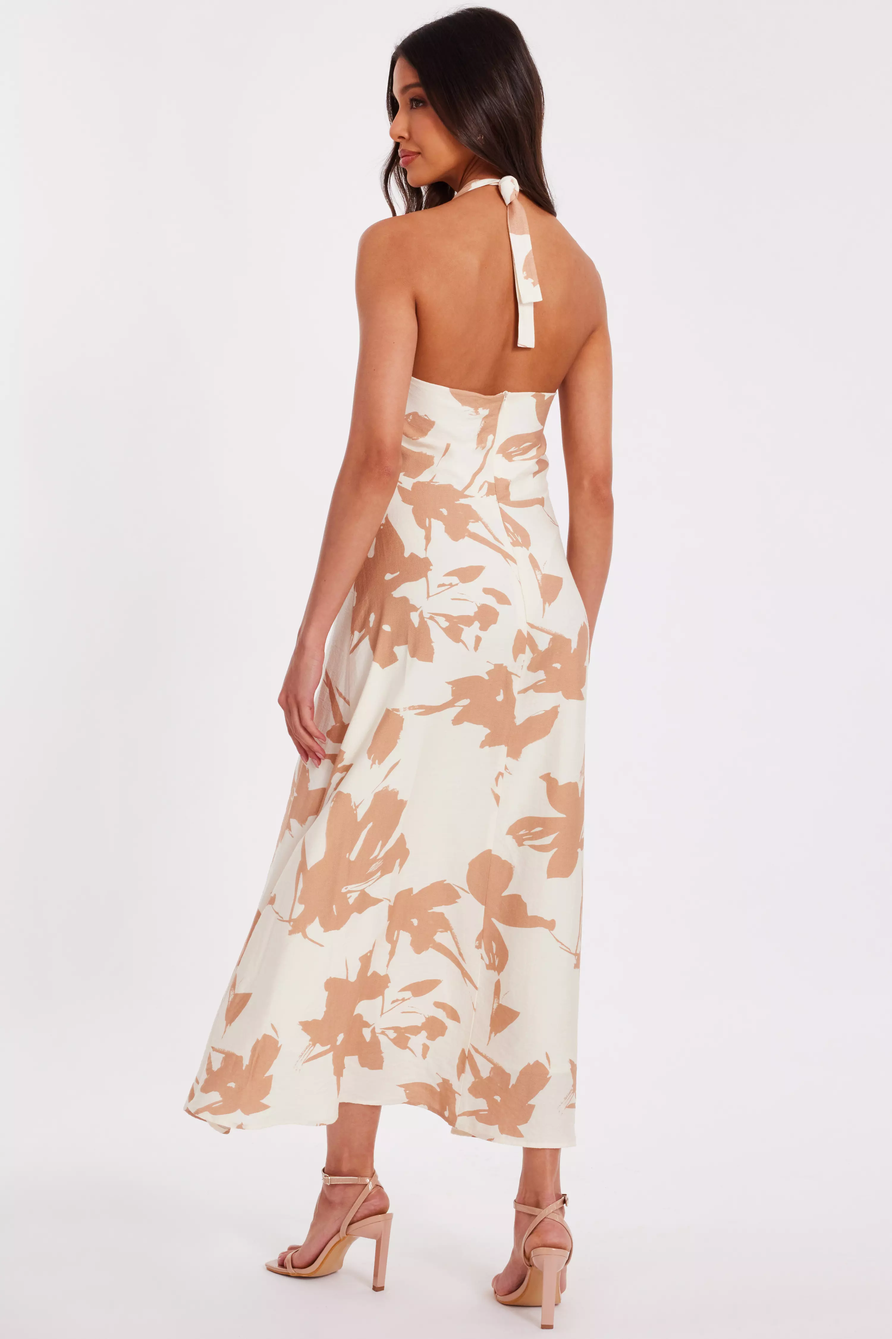 Cream Floral Print Midi Dress