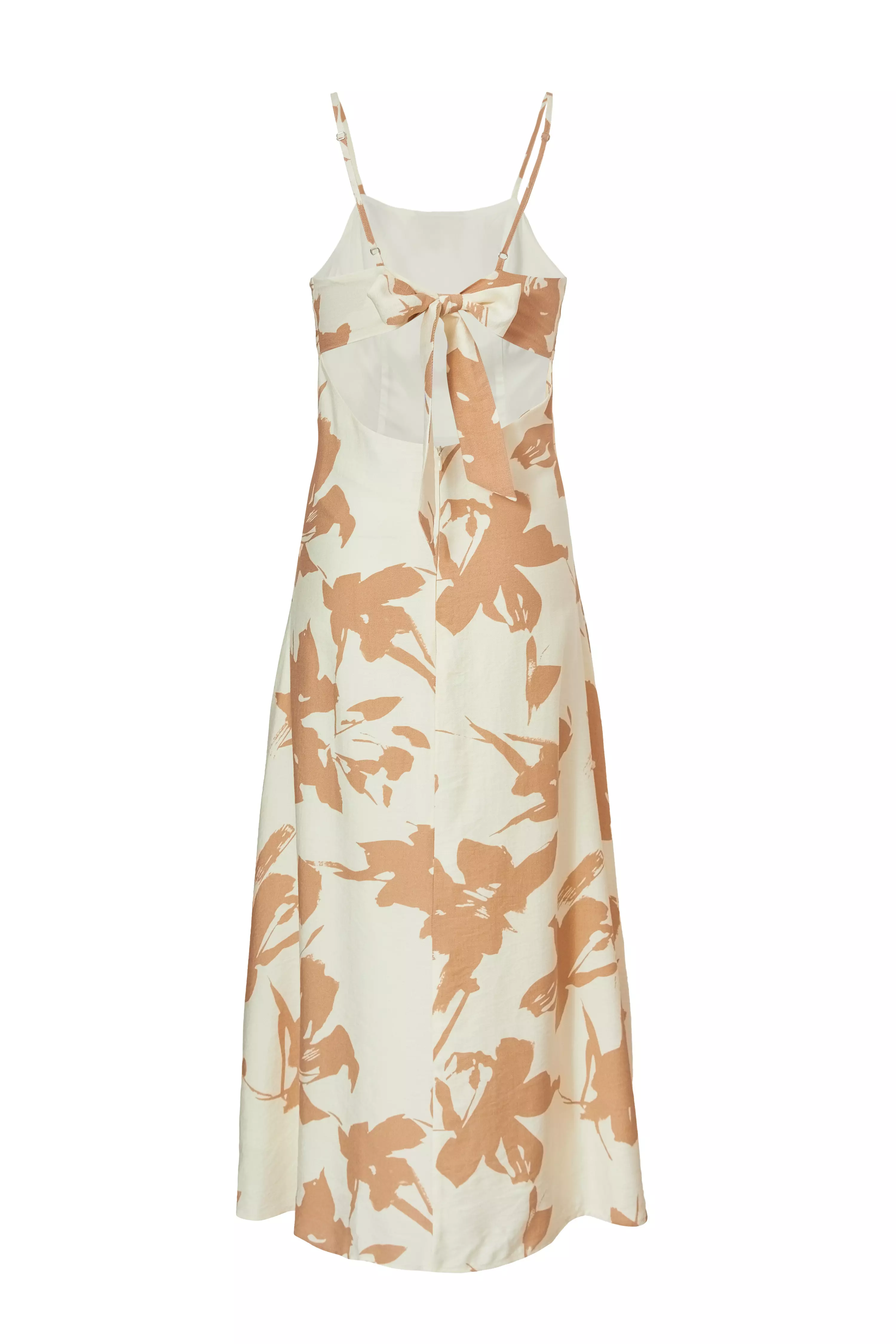 Cream Floral Print Midi Dress