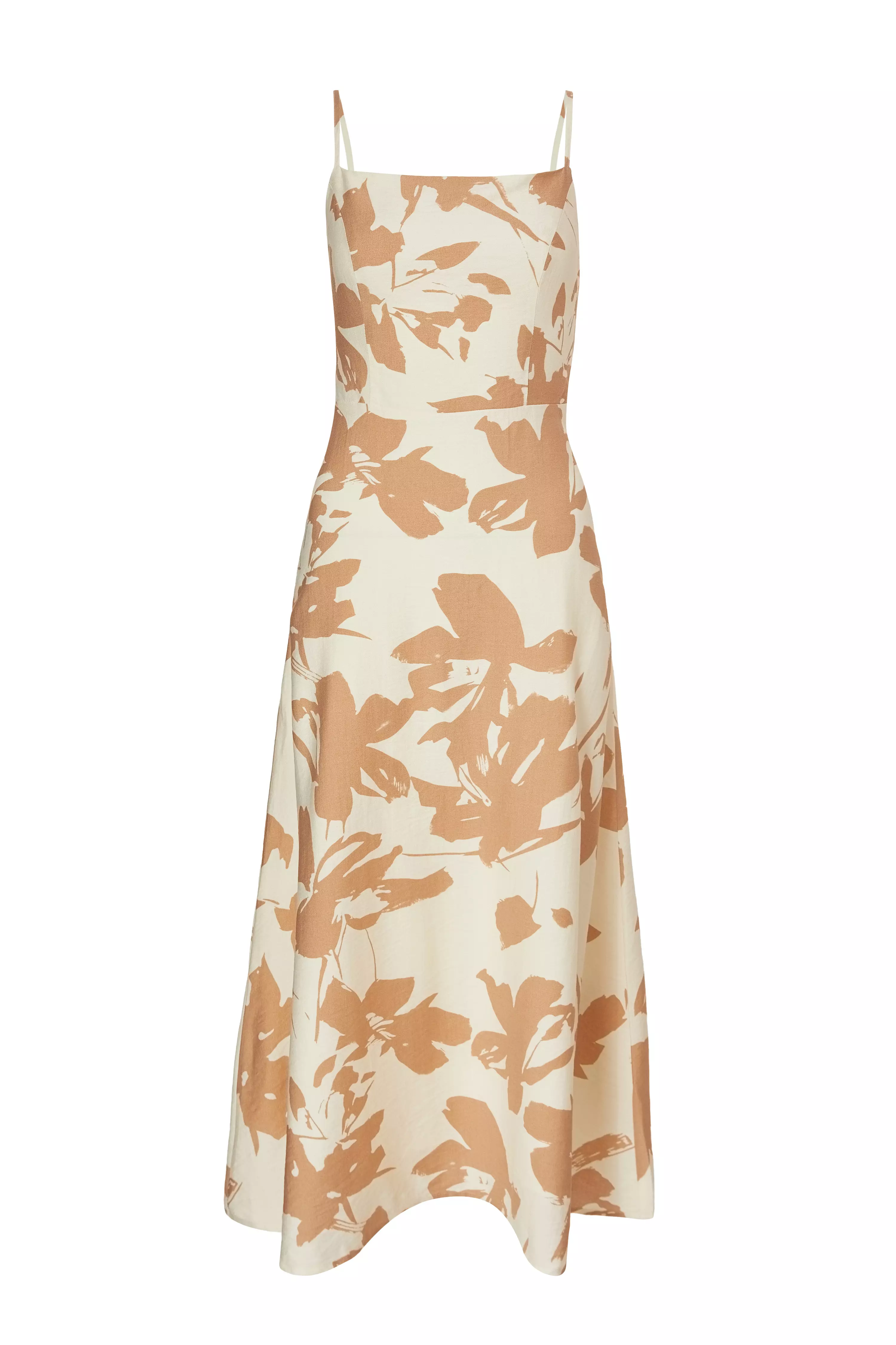 Cream Floral Print Midi Dress