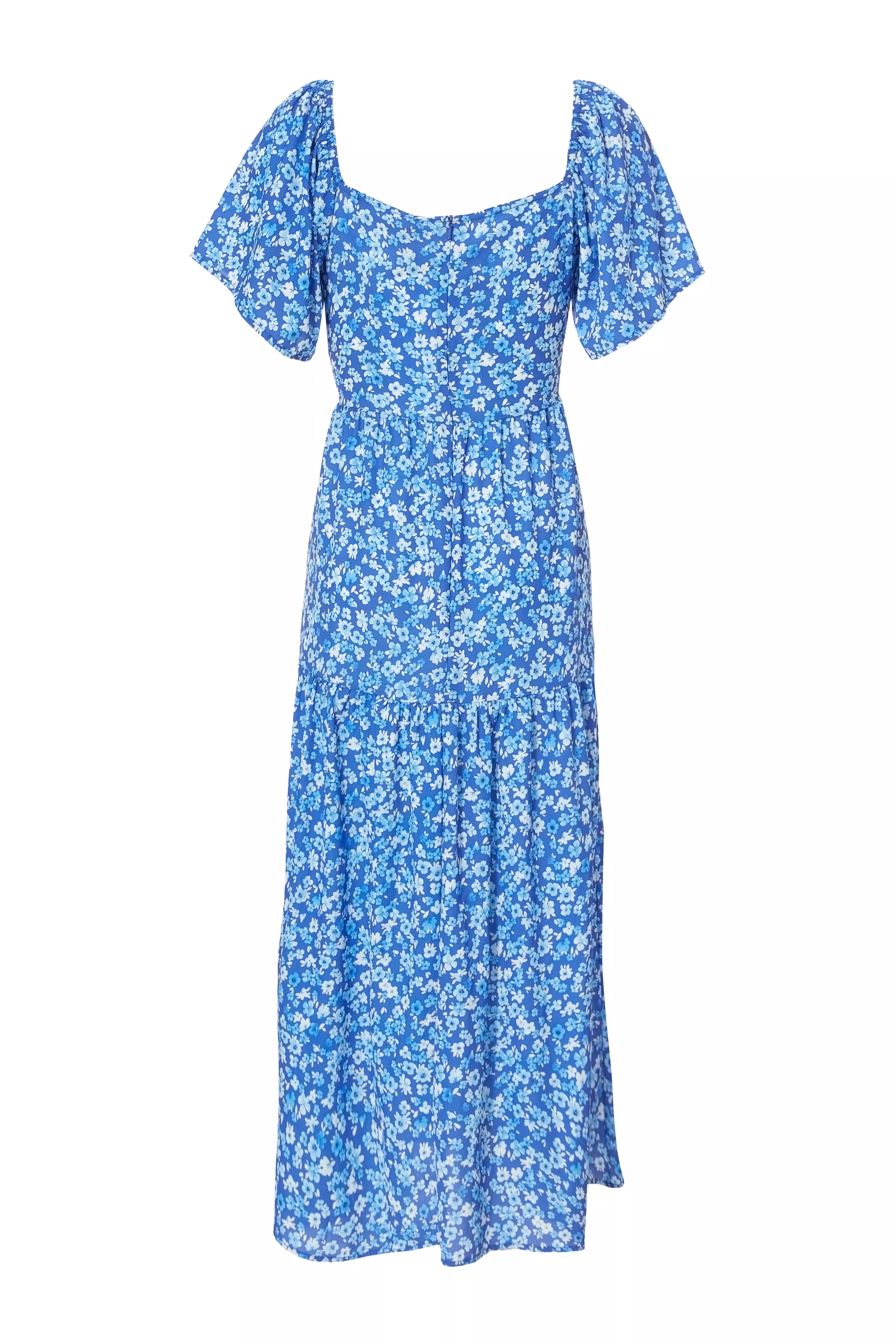 Blue Floral Print Midi Dress