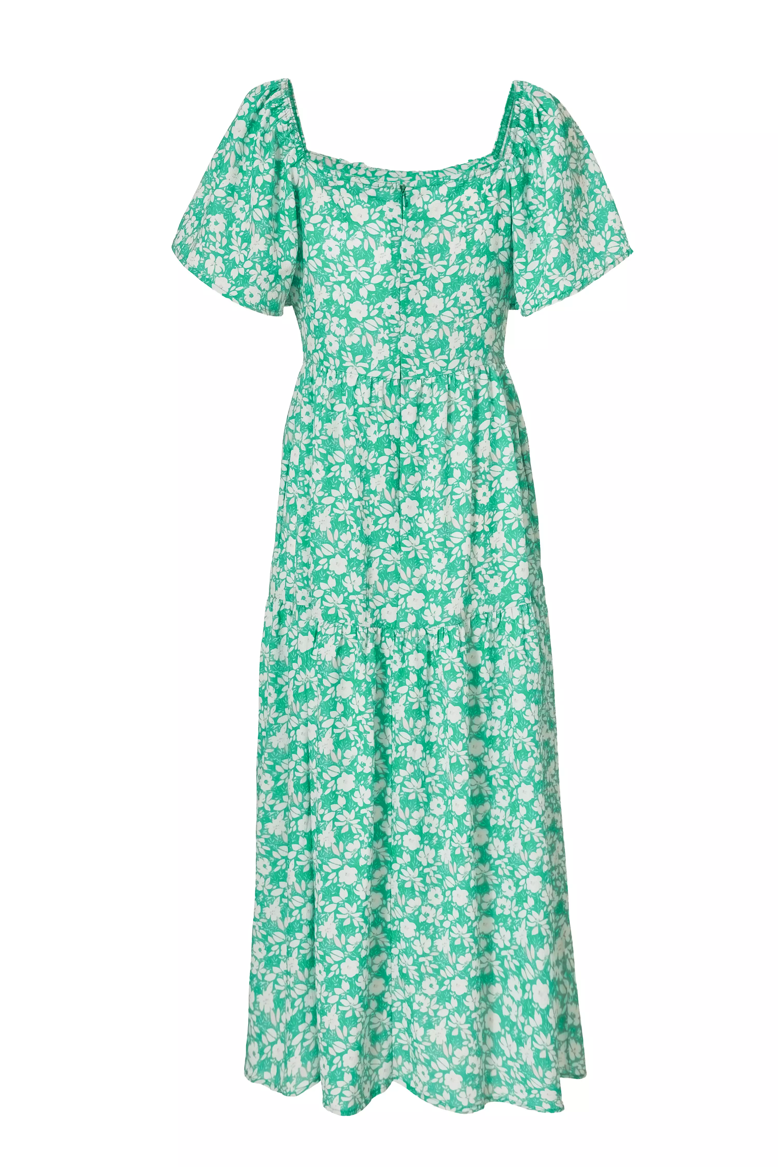 Green Floral Print Midi Dress