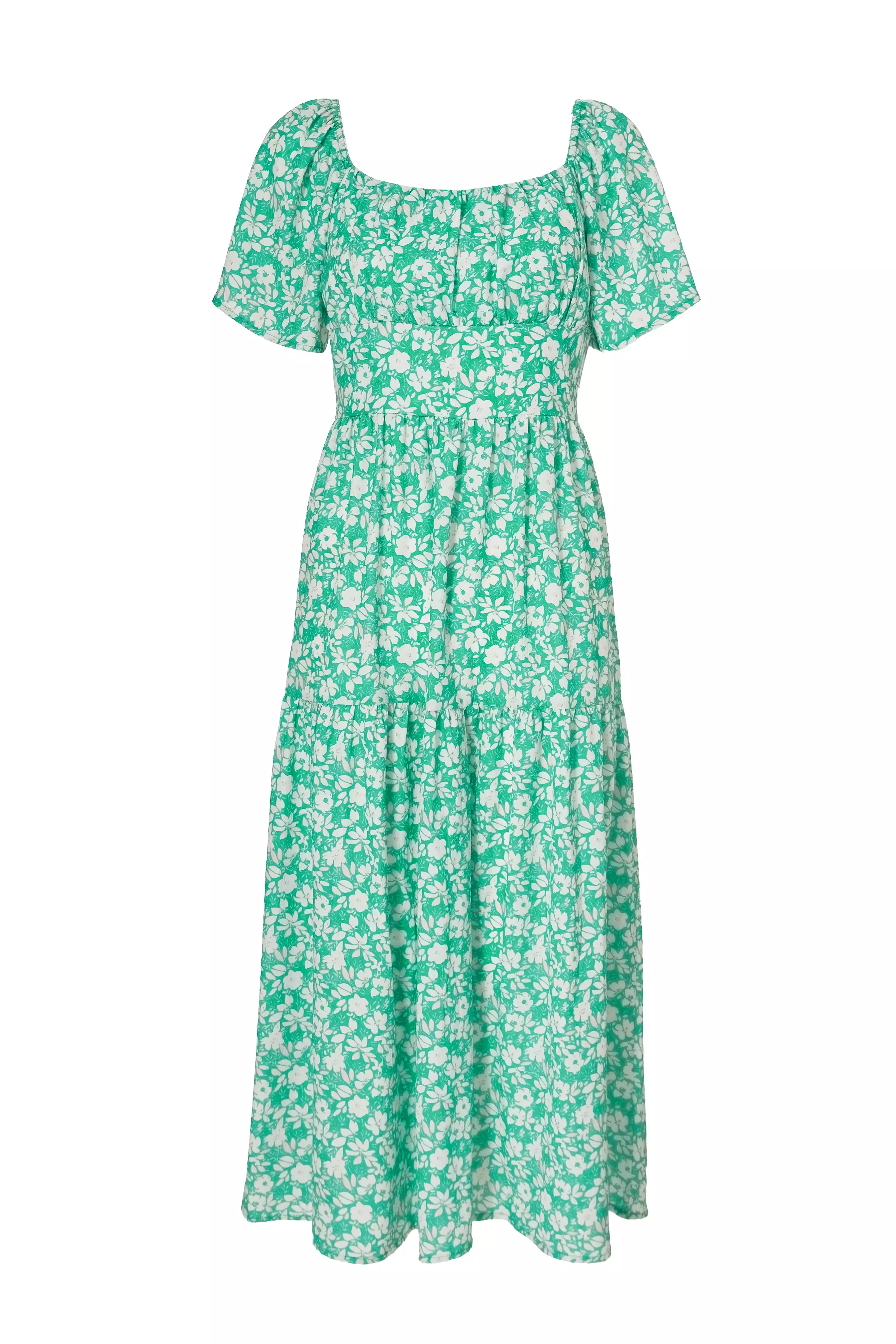 Green Floral Print Midi Dress