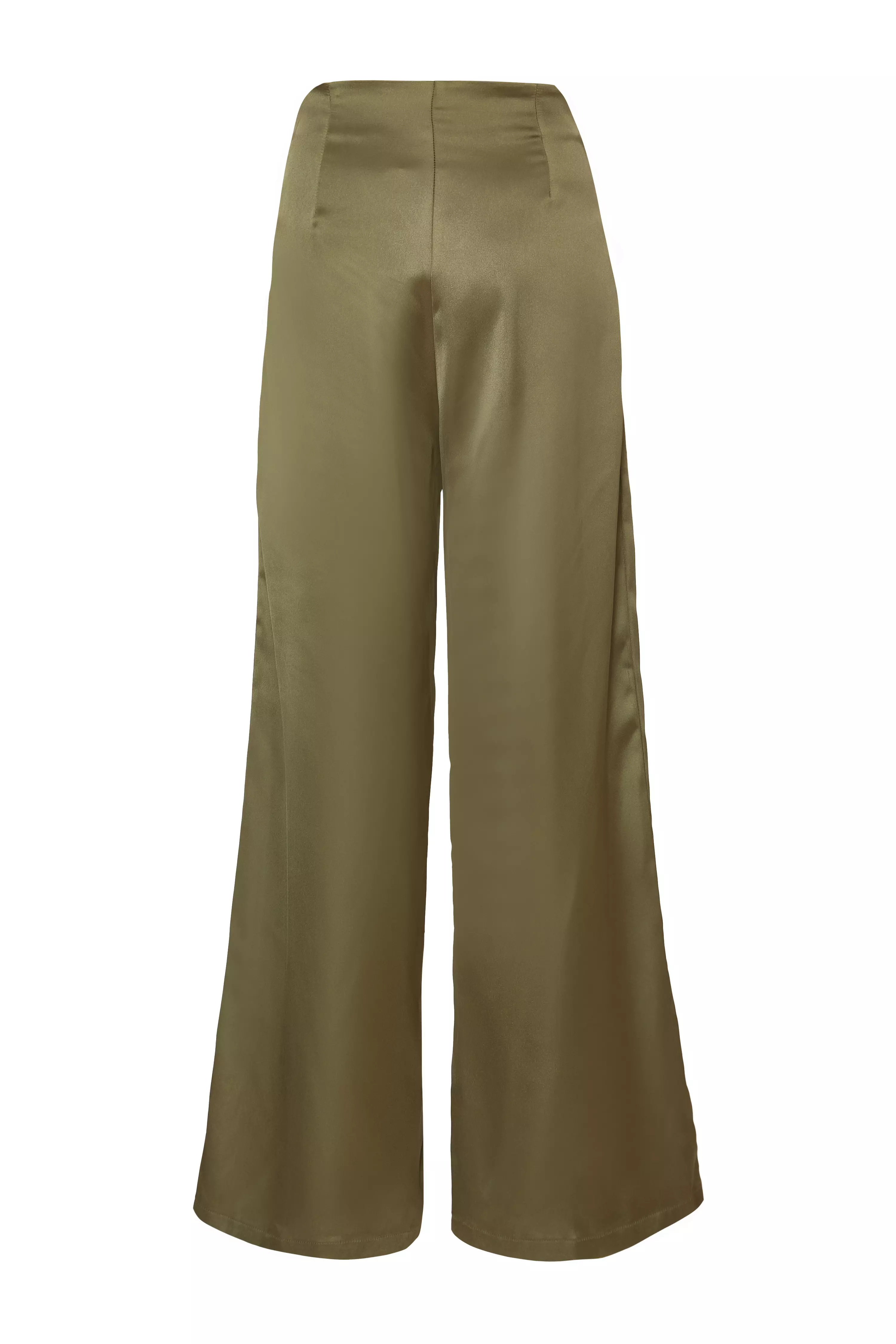 Khaki Satin Palazzo Trousers