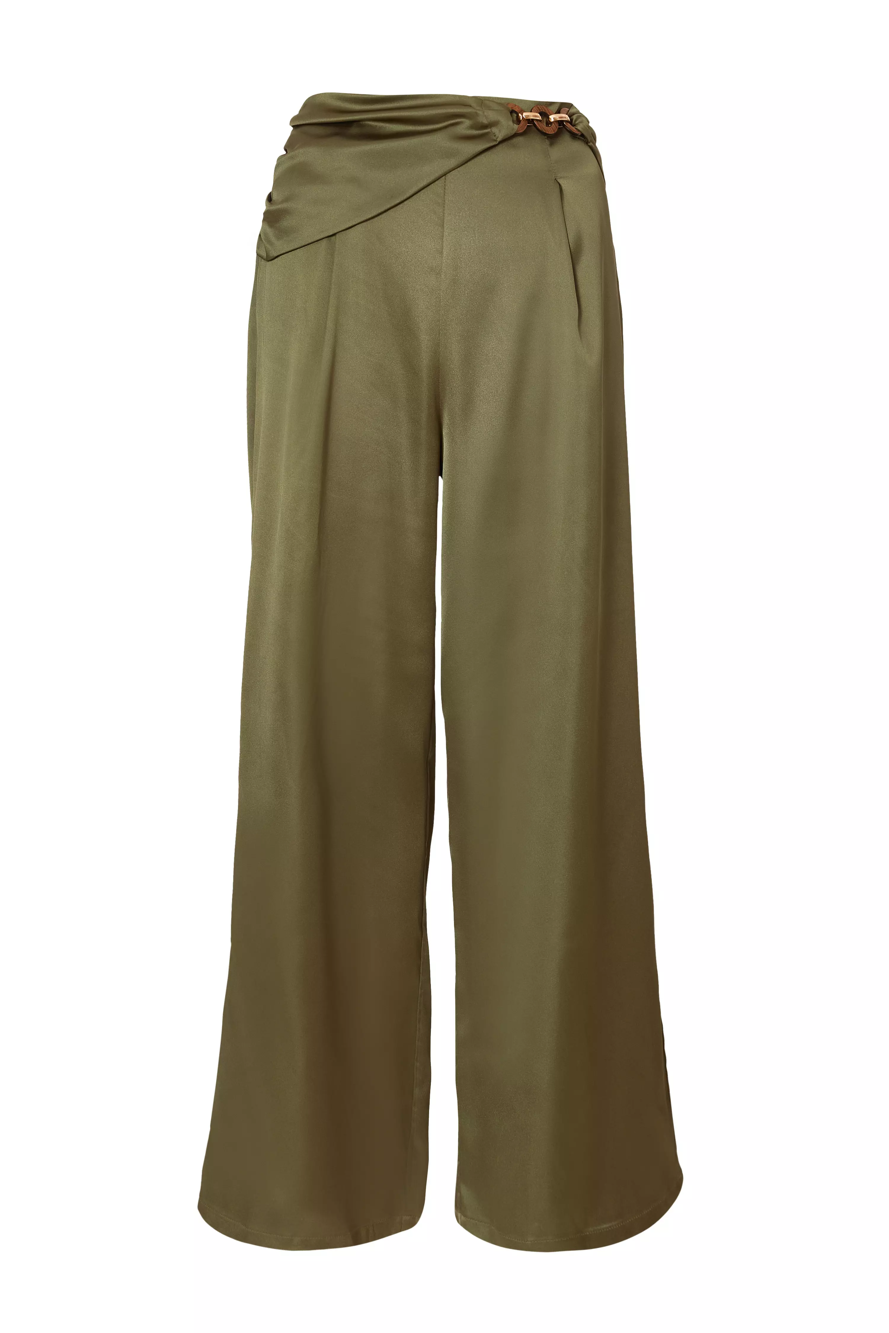 Khaki Satin Palazzo Trousers