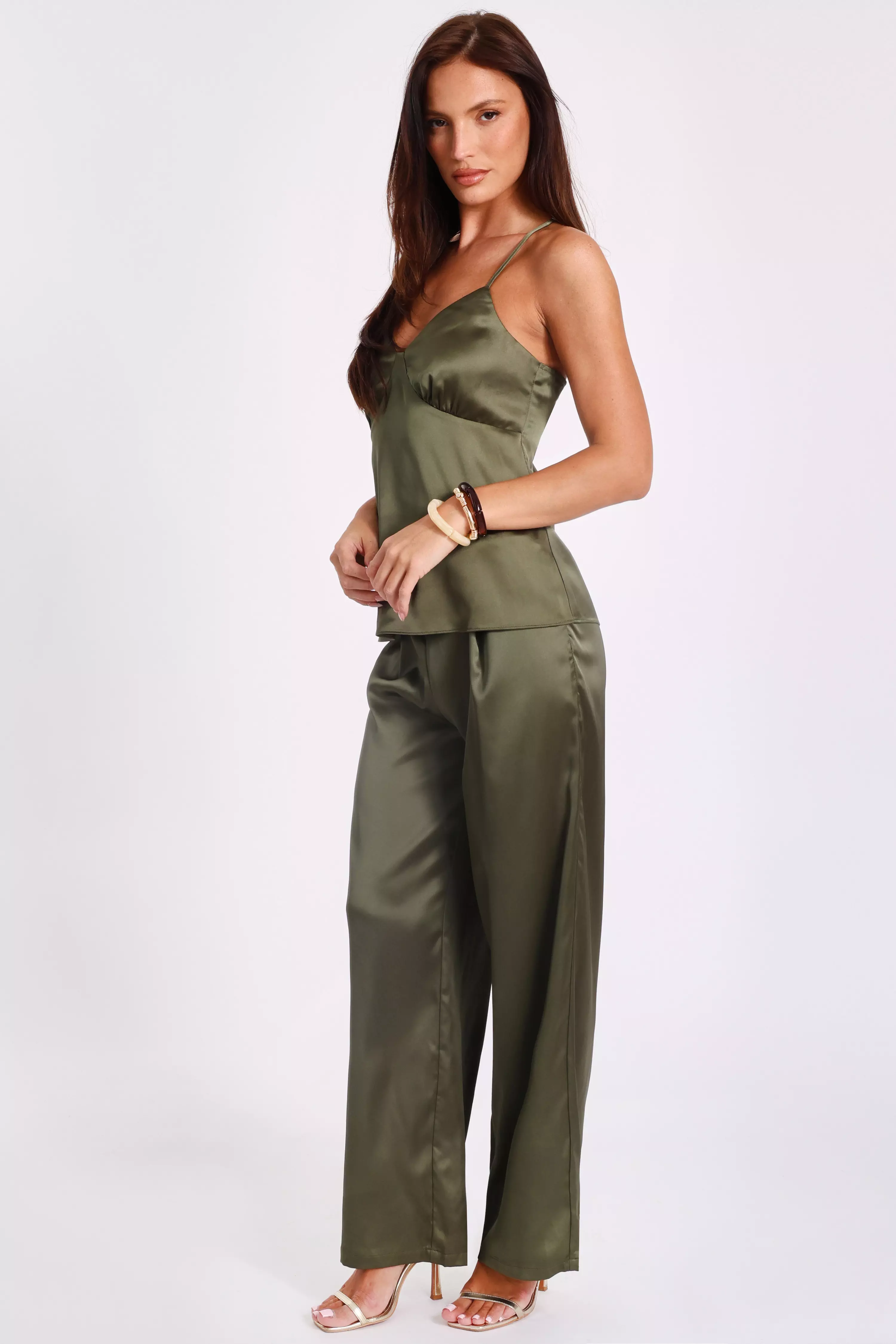 Khaki Satin Cami Top
