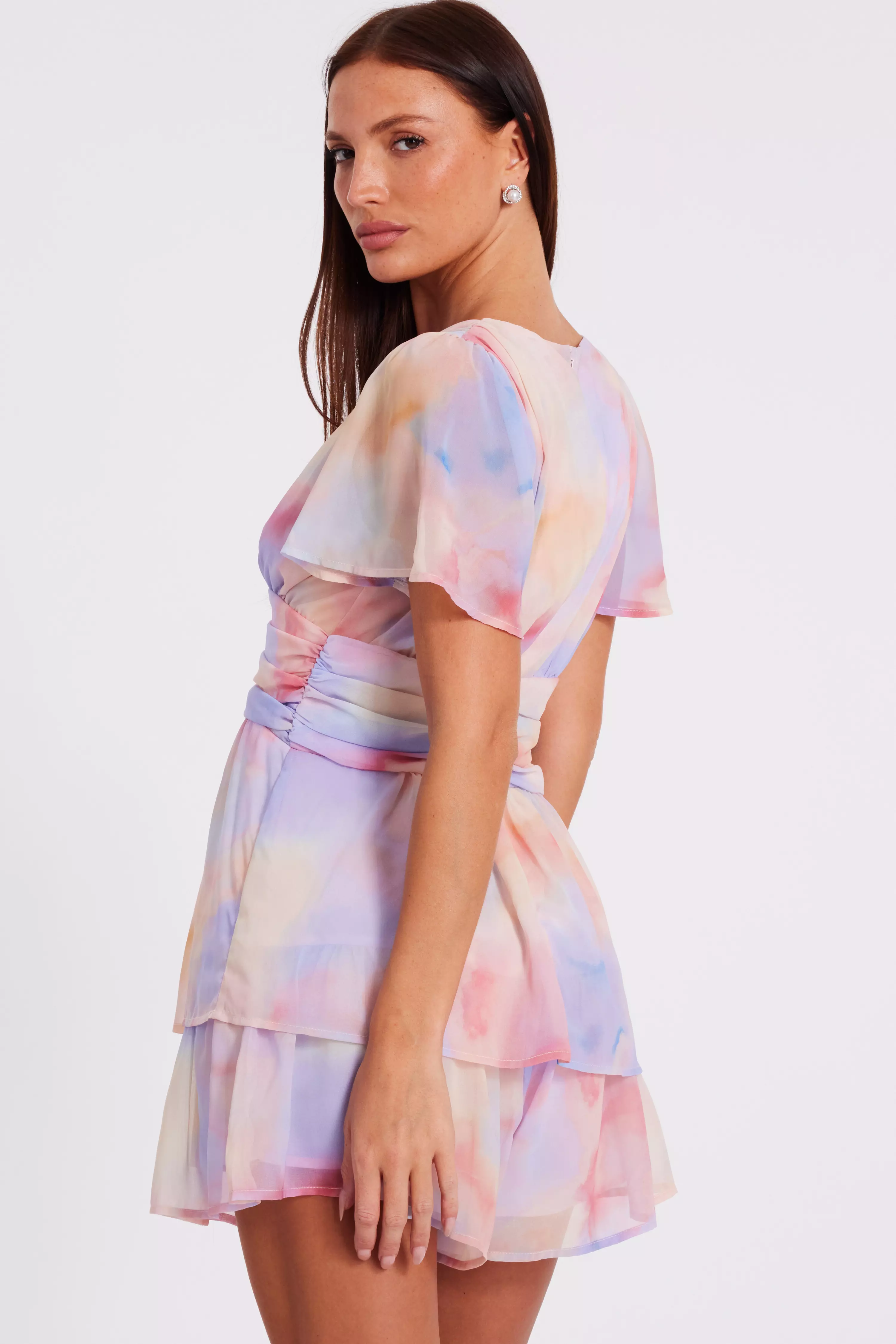 Light Pink Tie Dye Tiered Playsuit