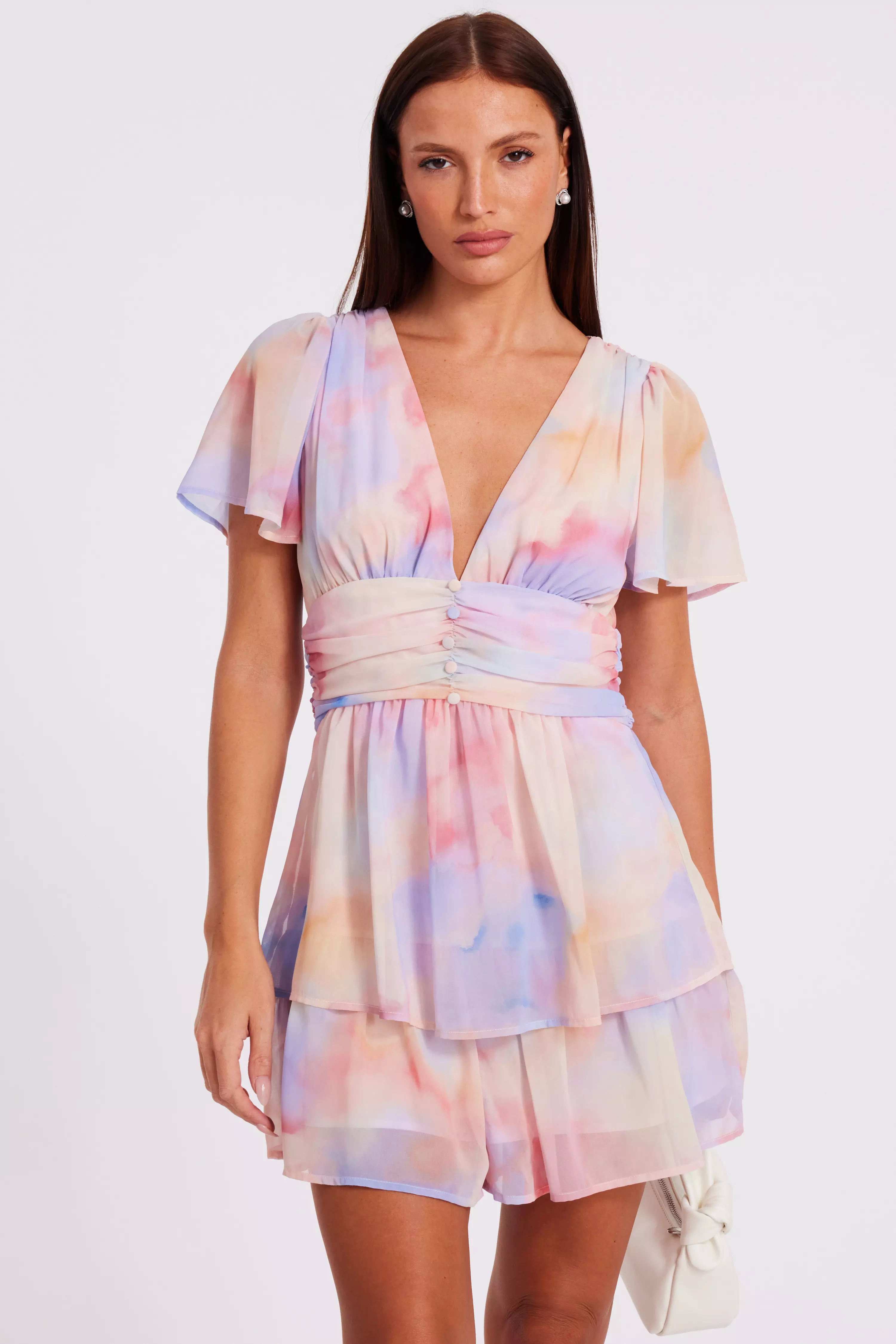 Light Pink Tie Dye Tiered Playsuit