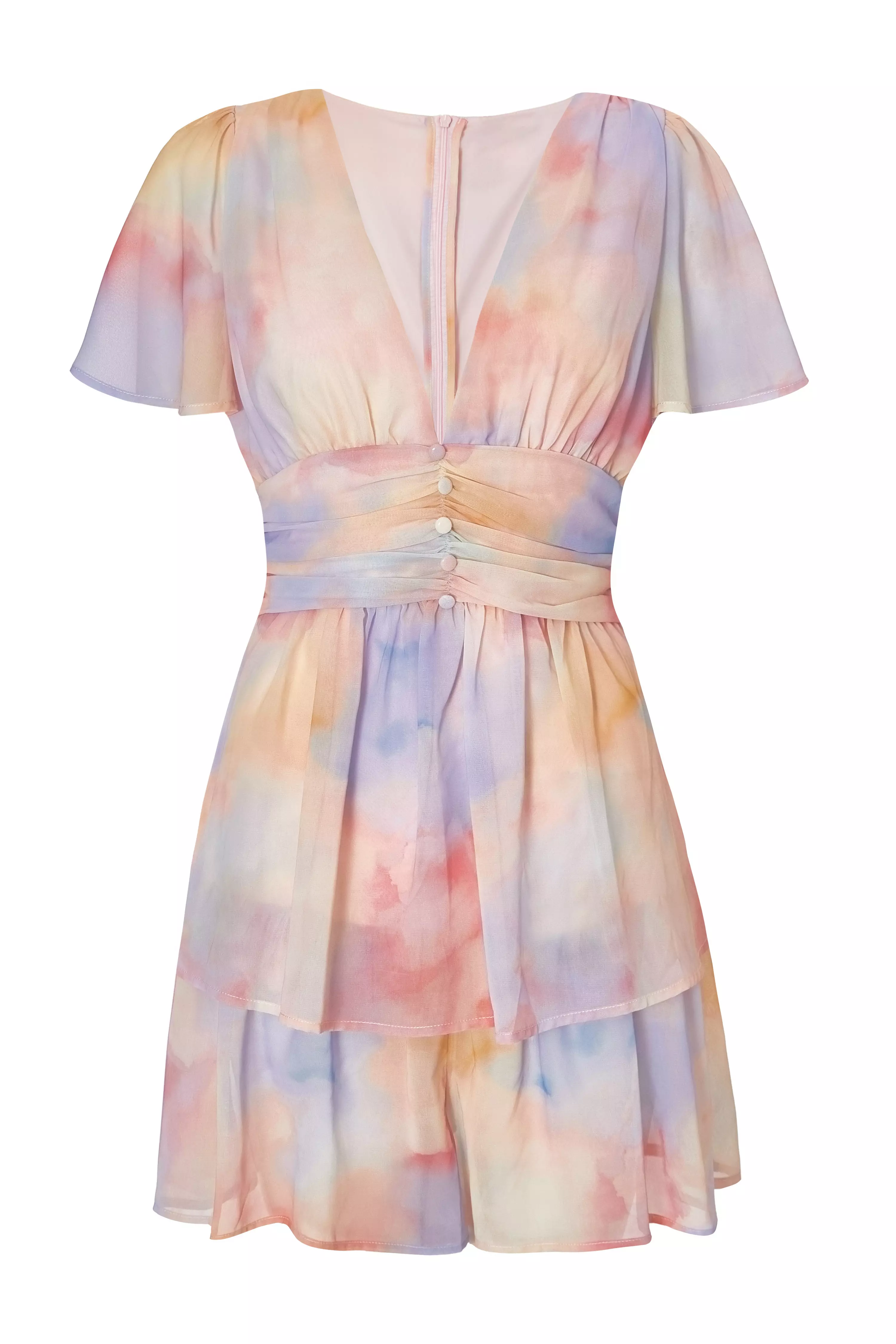 Light Pink Tie Dye Tiered Playsuit