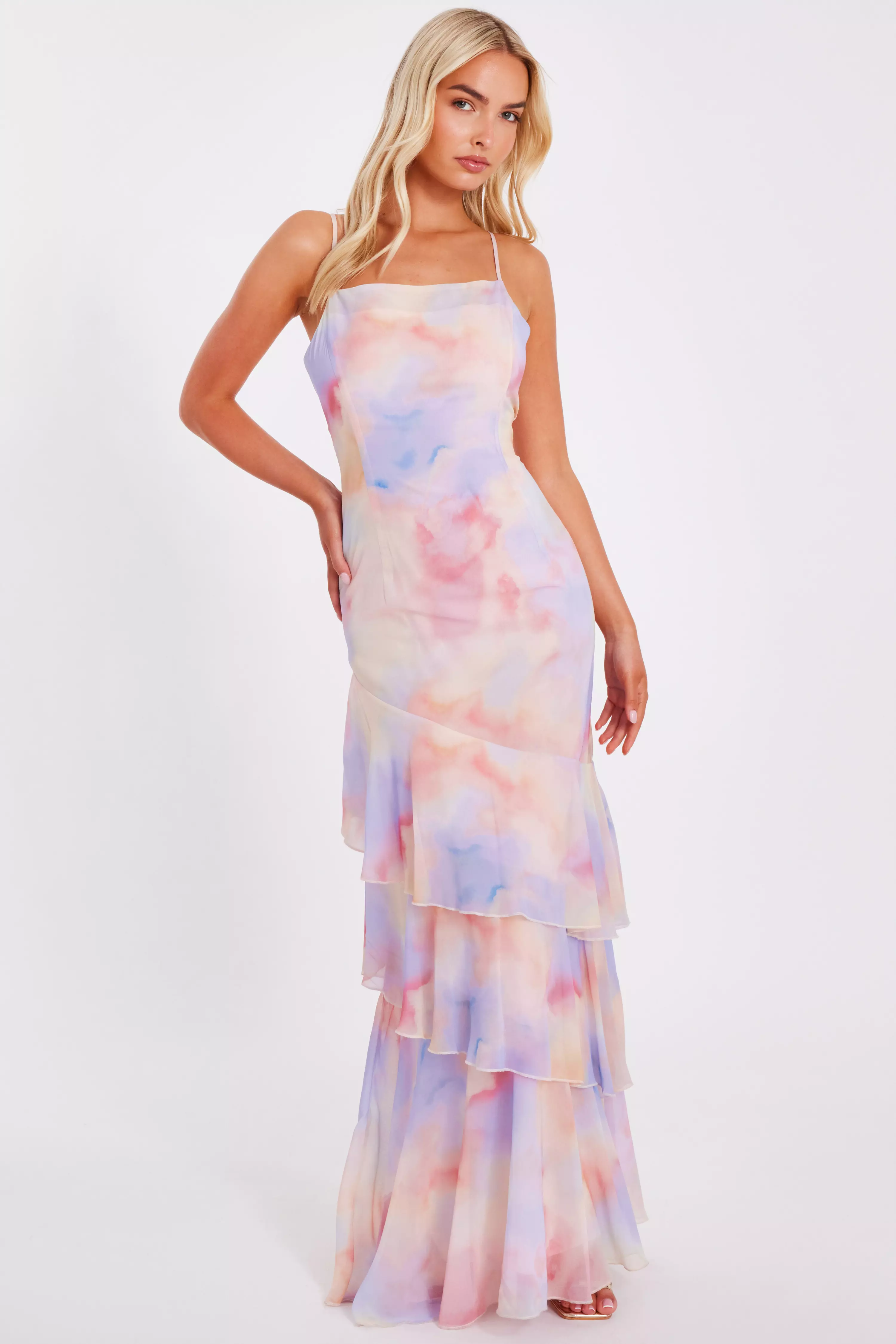 Light Pink Marble Print Maxi Dress