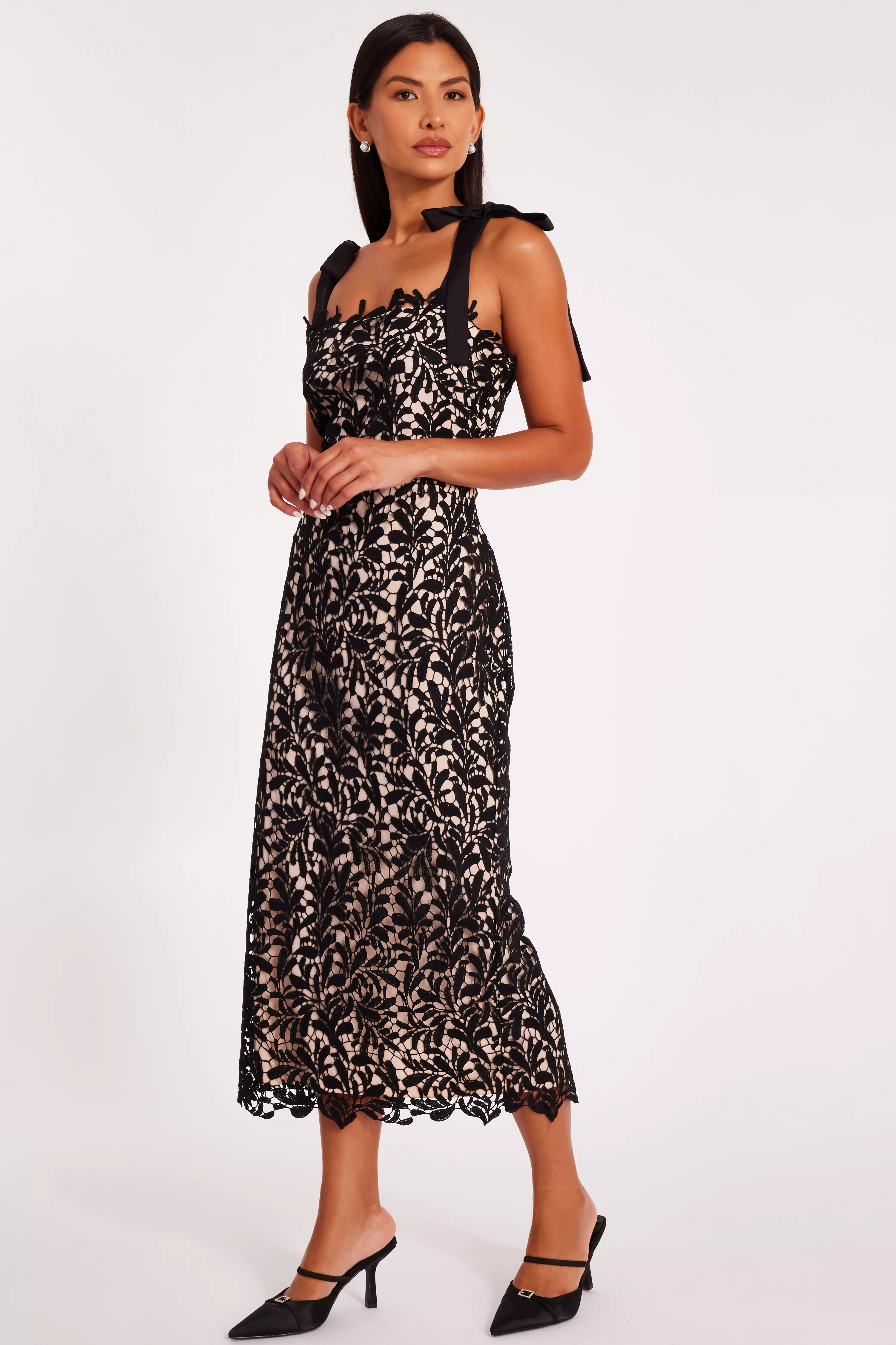 Black Crochet Lace Midi Dress