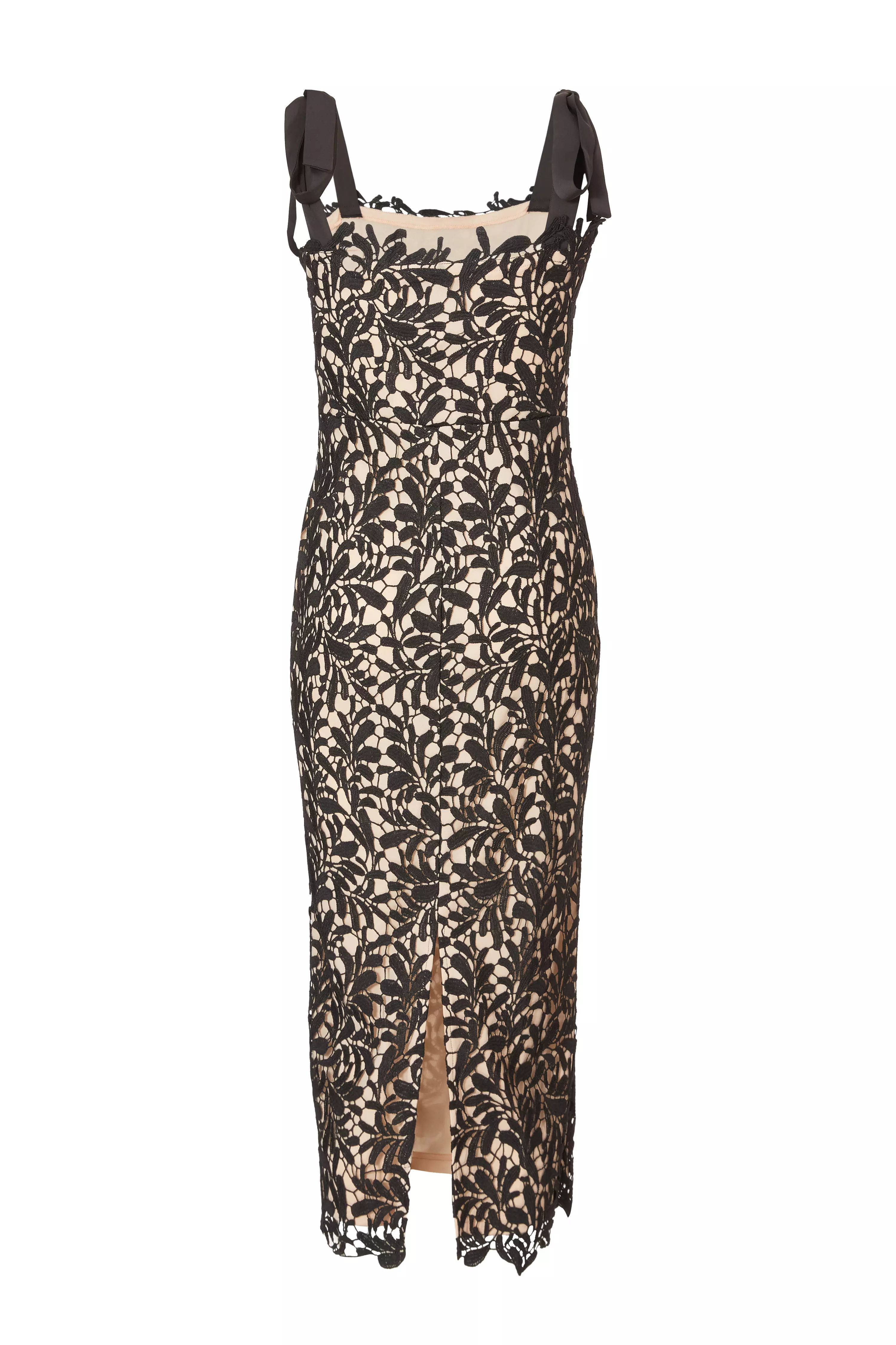 Black Crochet Lace Midi Dress