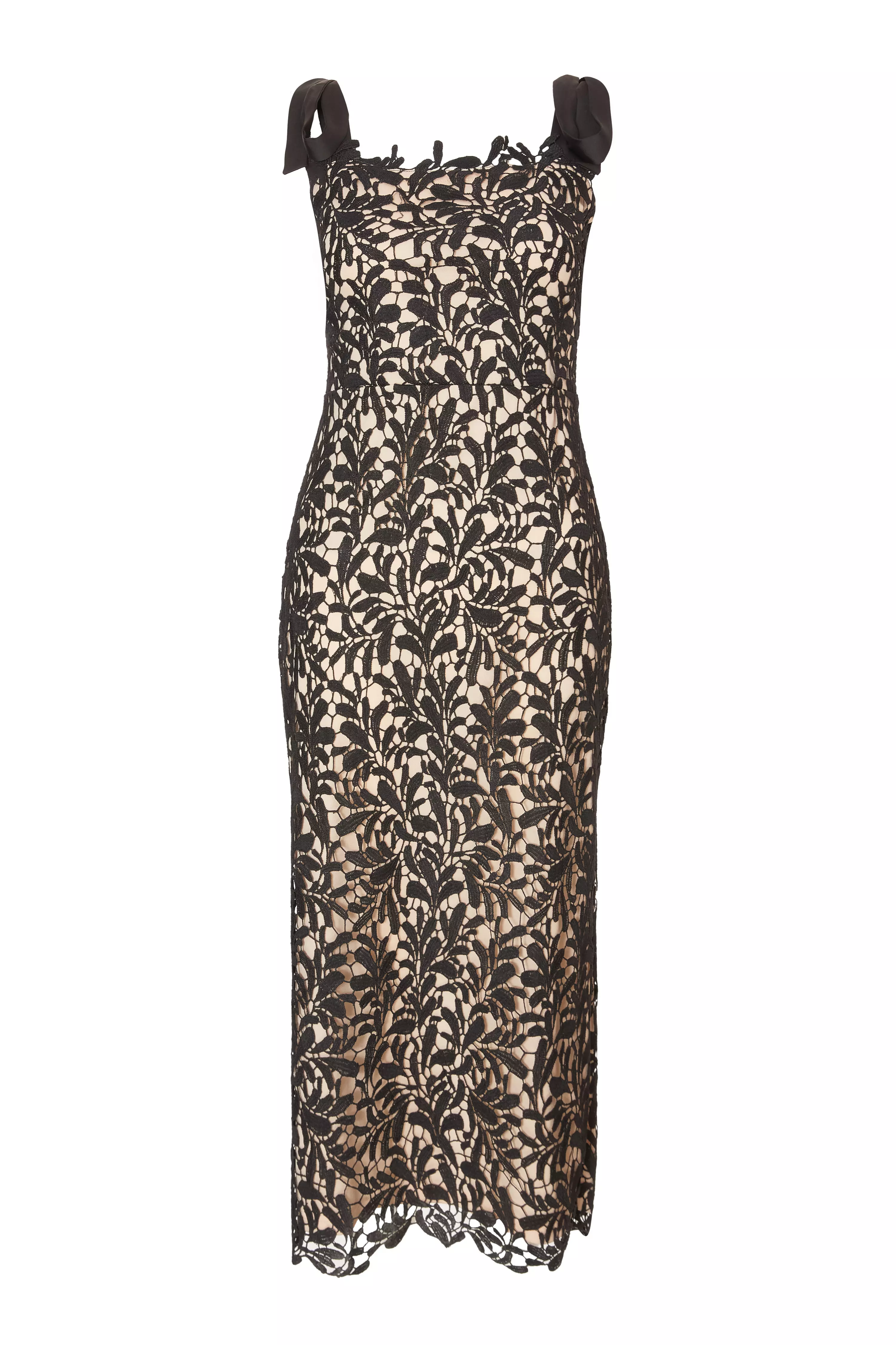 Black Crochet Lace Midi Dress
