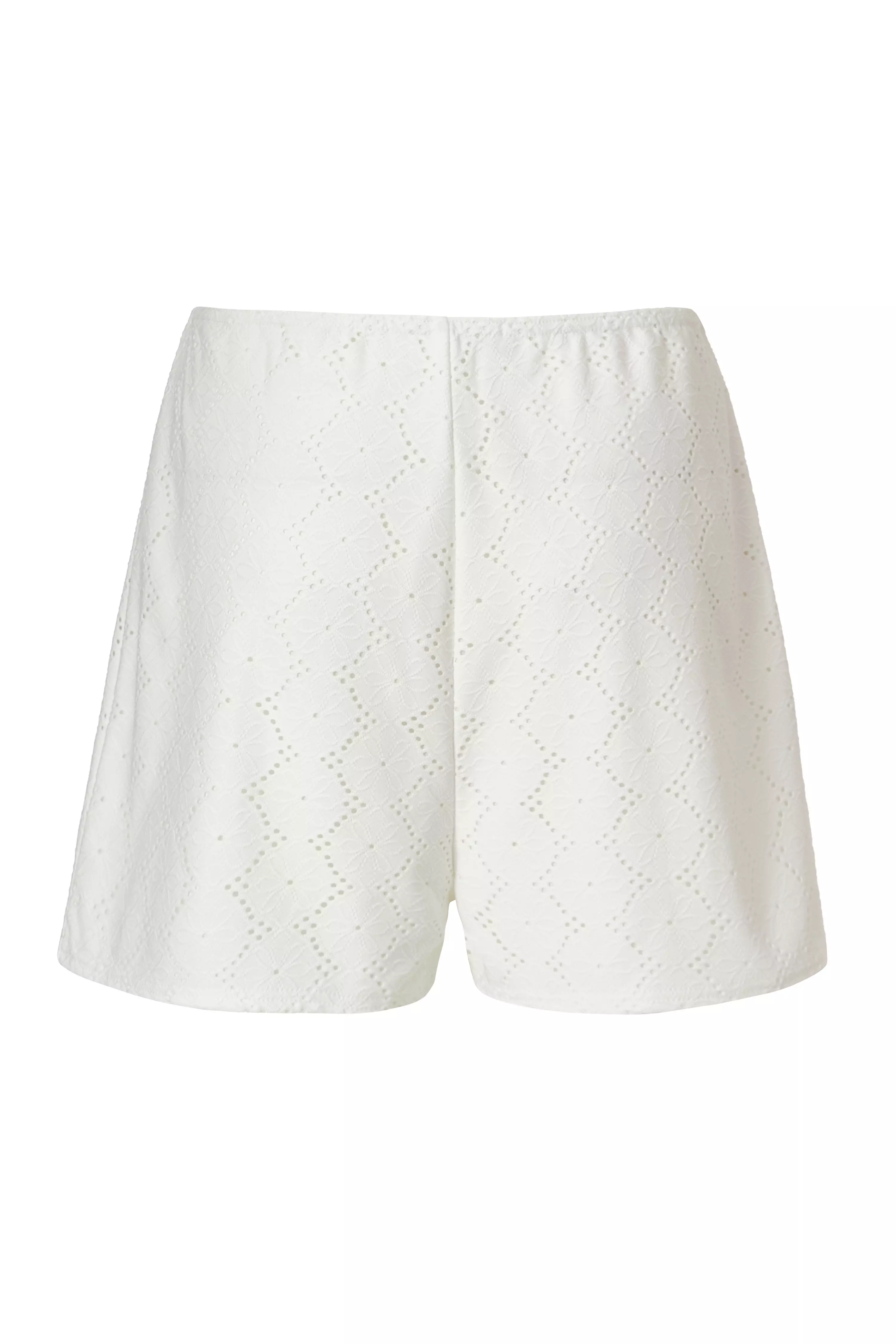 White Embroidered Textured Skort