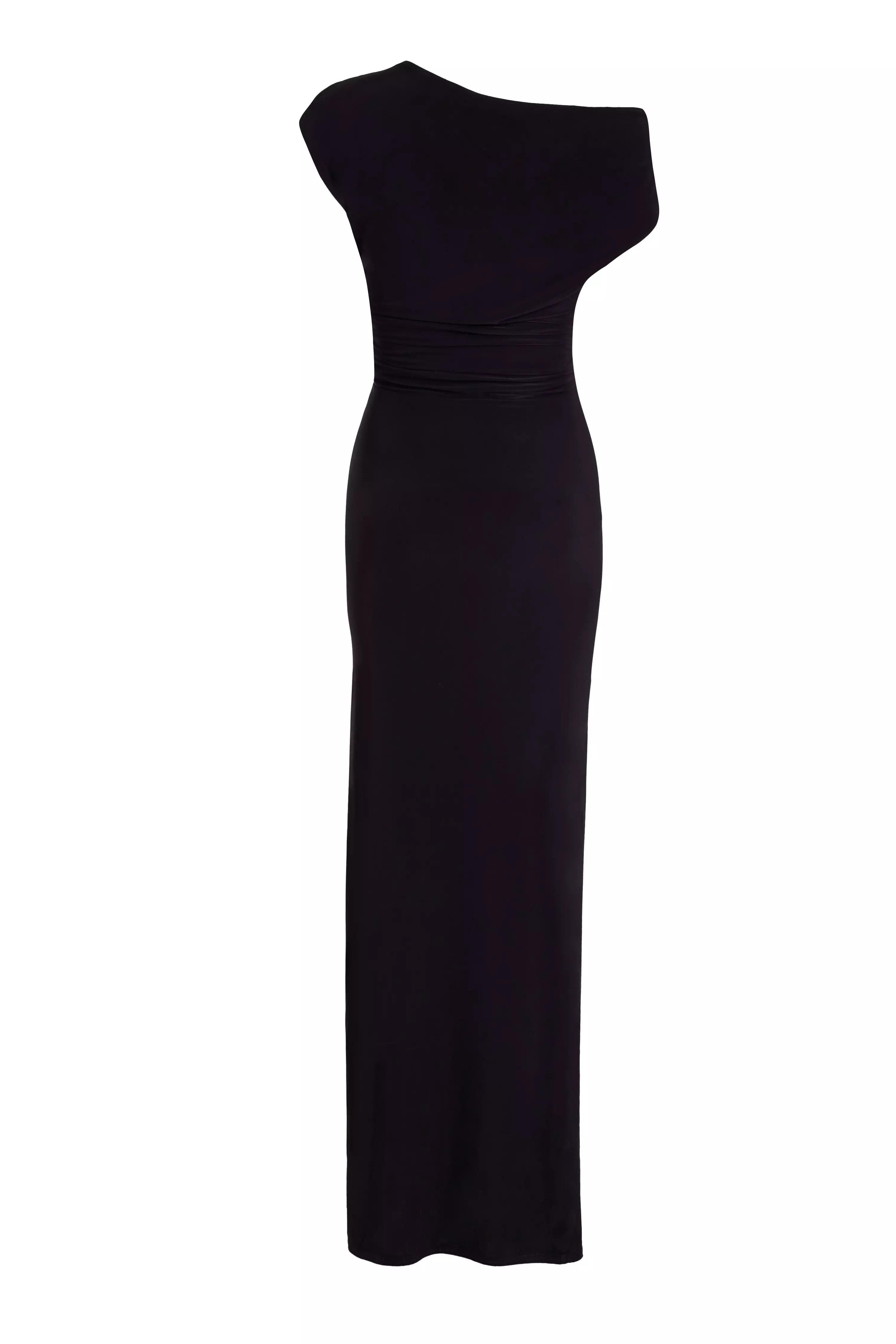 Black Off Shoulder Ruched Maxi Dress