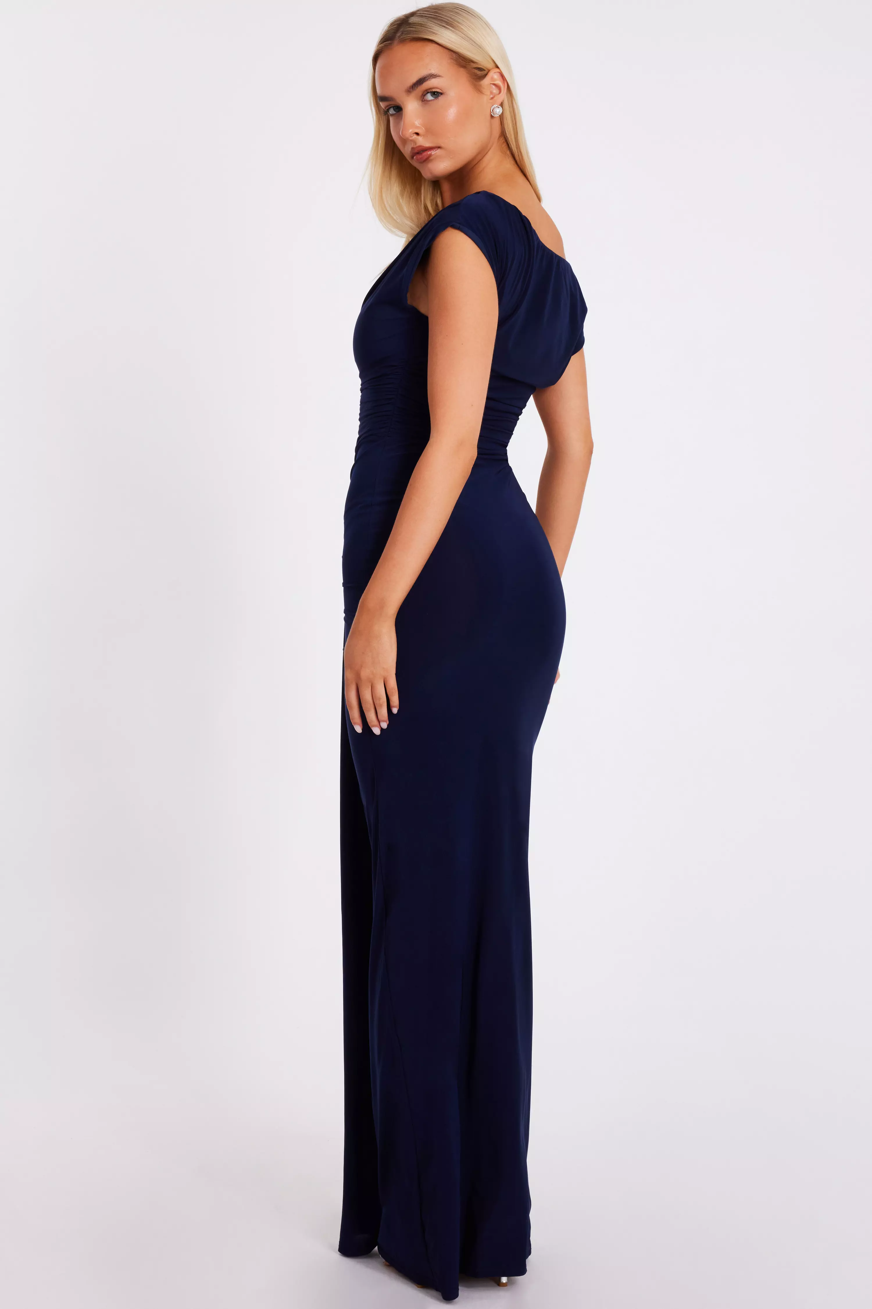 Navy Drape Front Maxi Dress