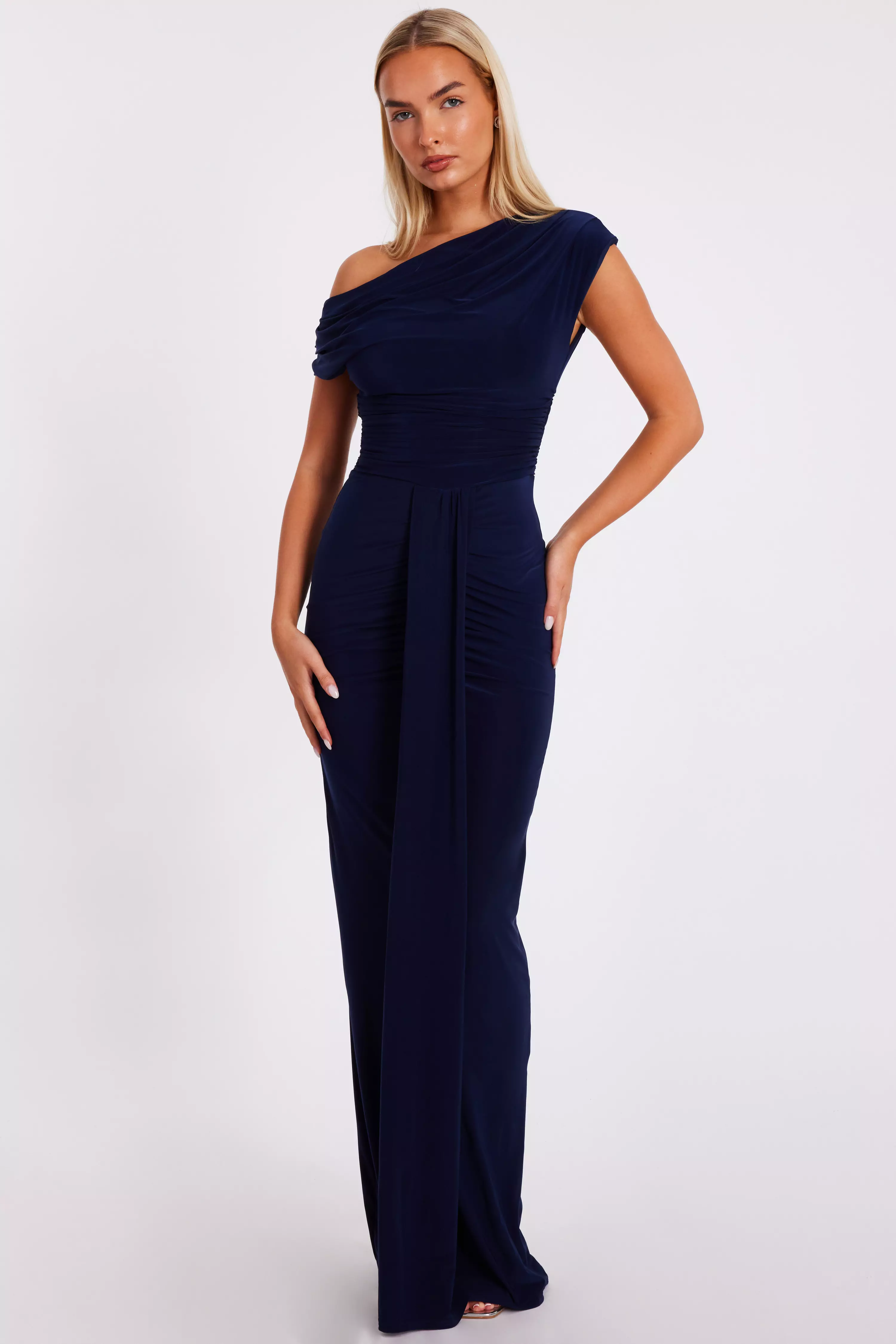 Navy Drape Front Maxi Dress