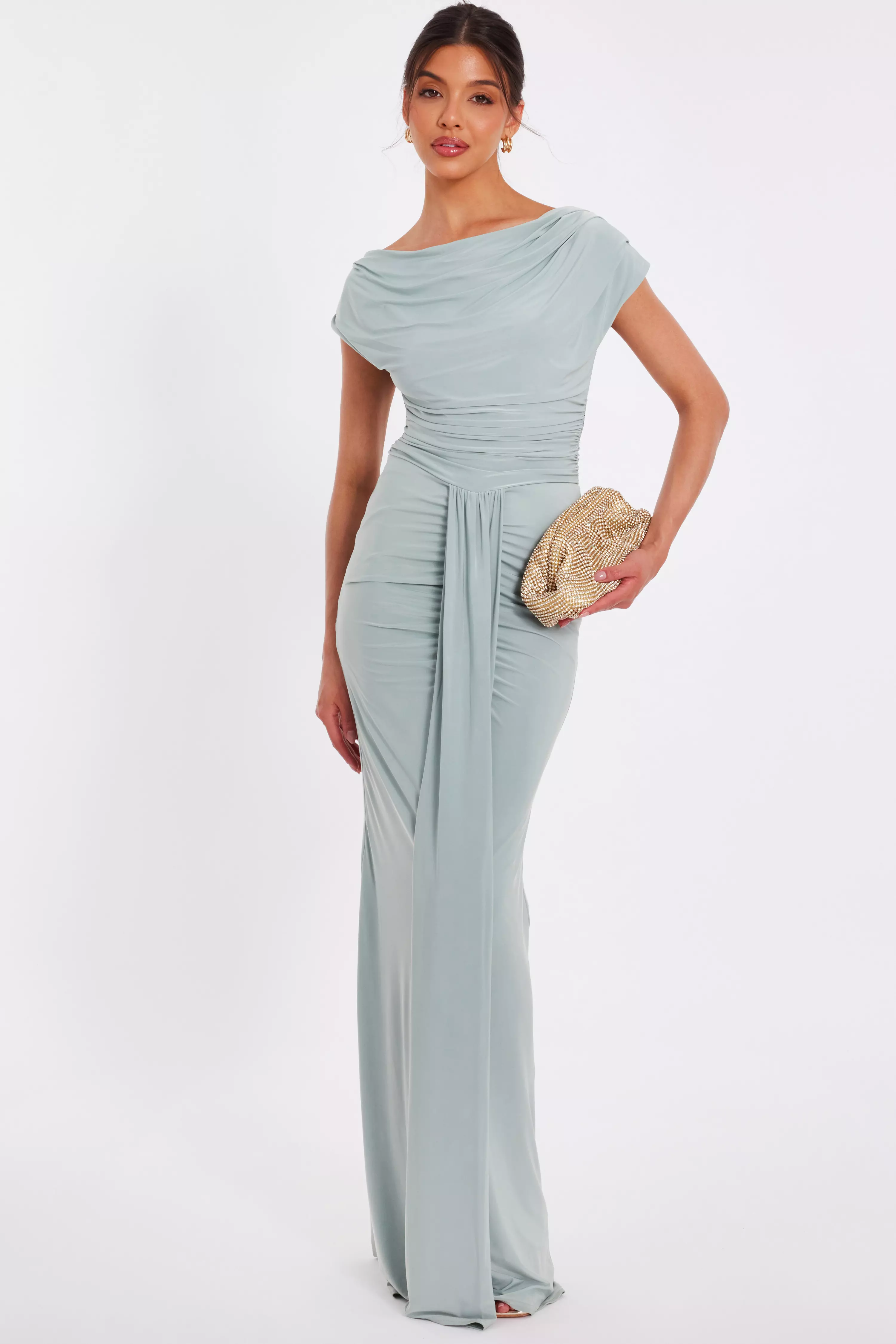 Sage Drape Front Maxi Dress