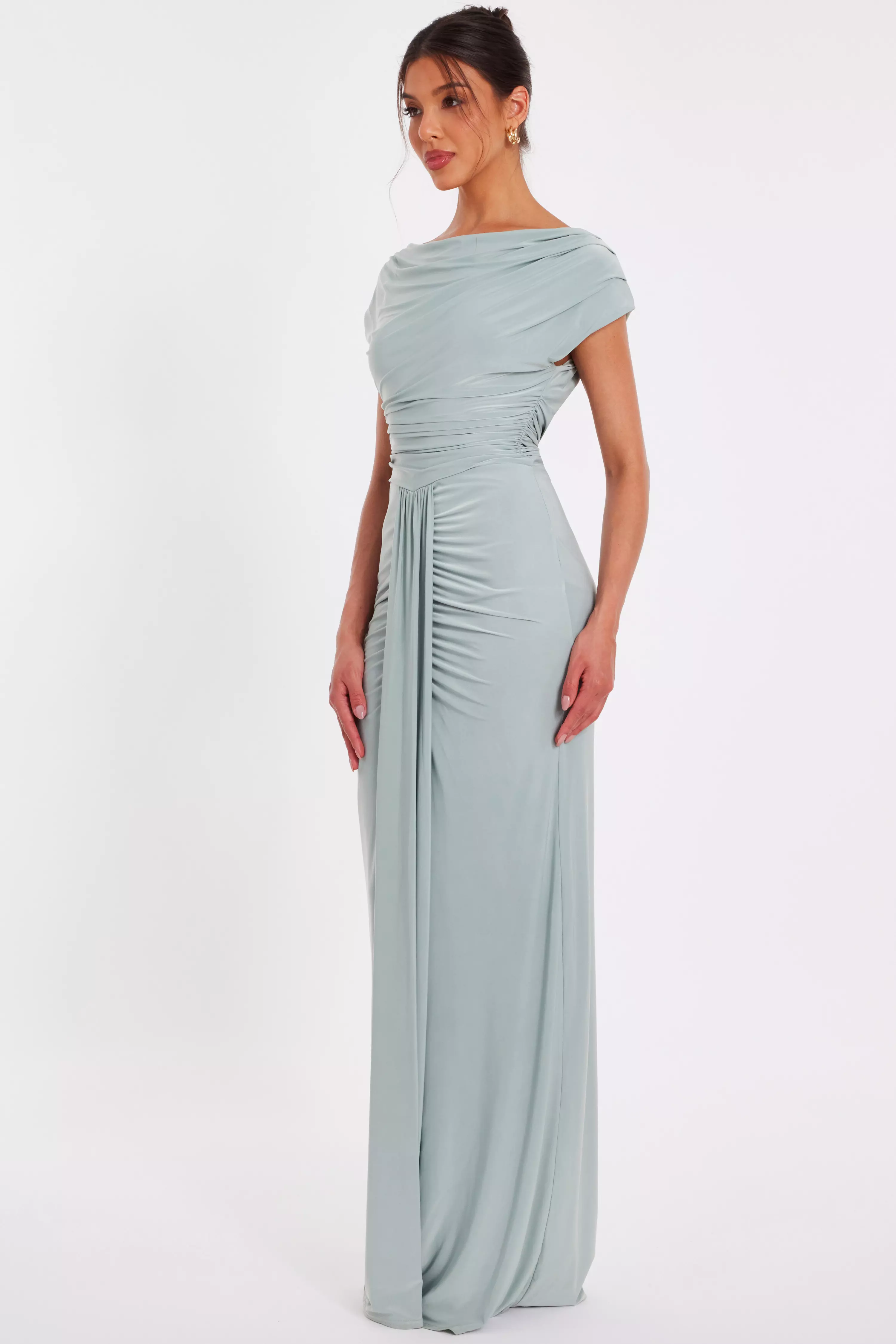 Sage Drape Front Maxi Dress