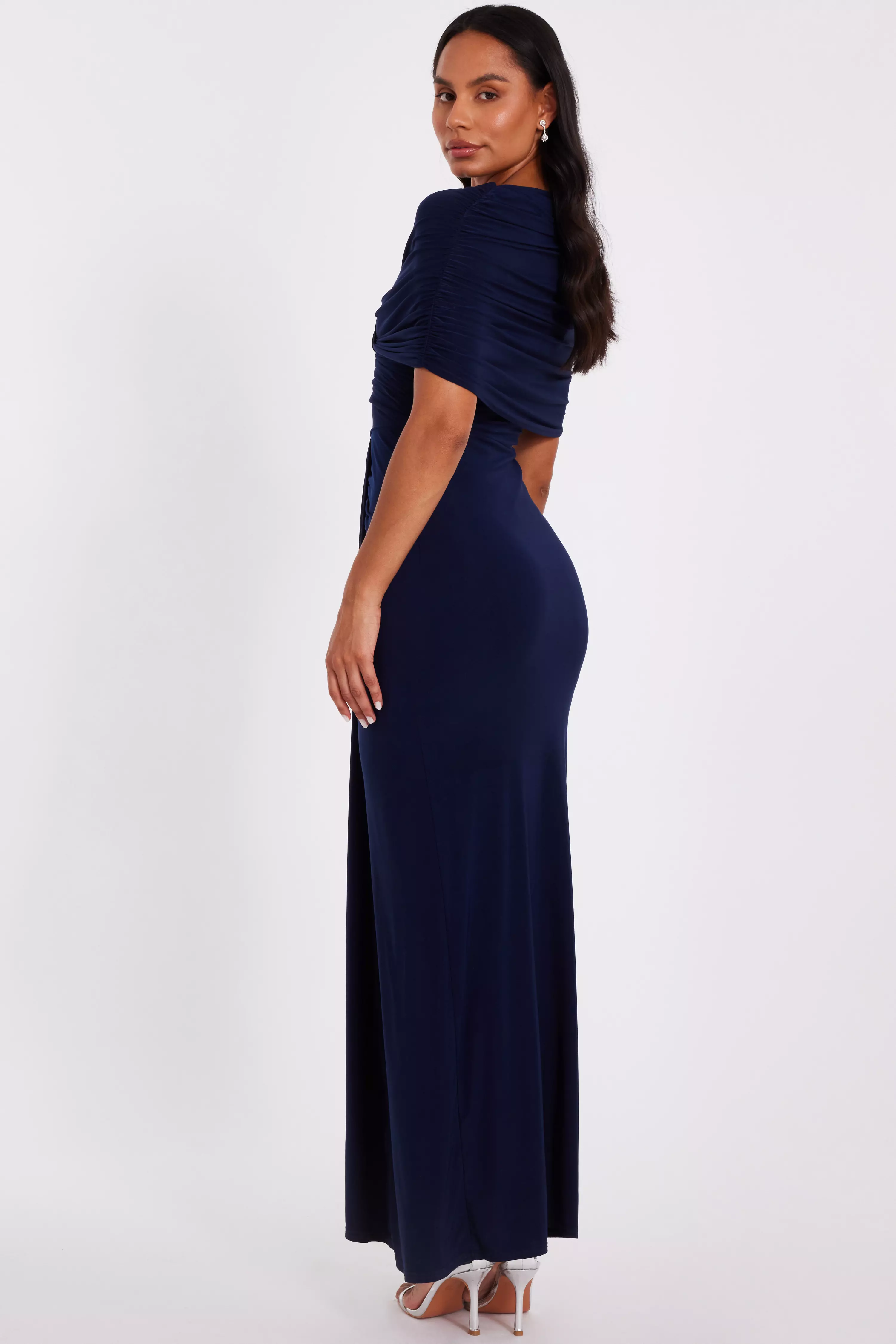 Navy Cross Front Ruched Maxi Dress