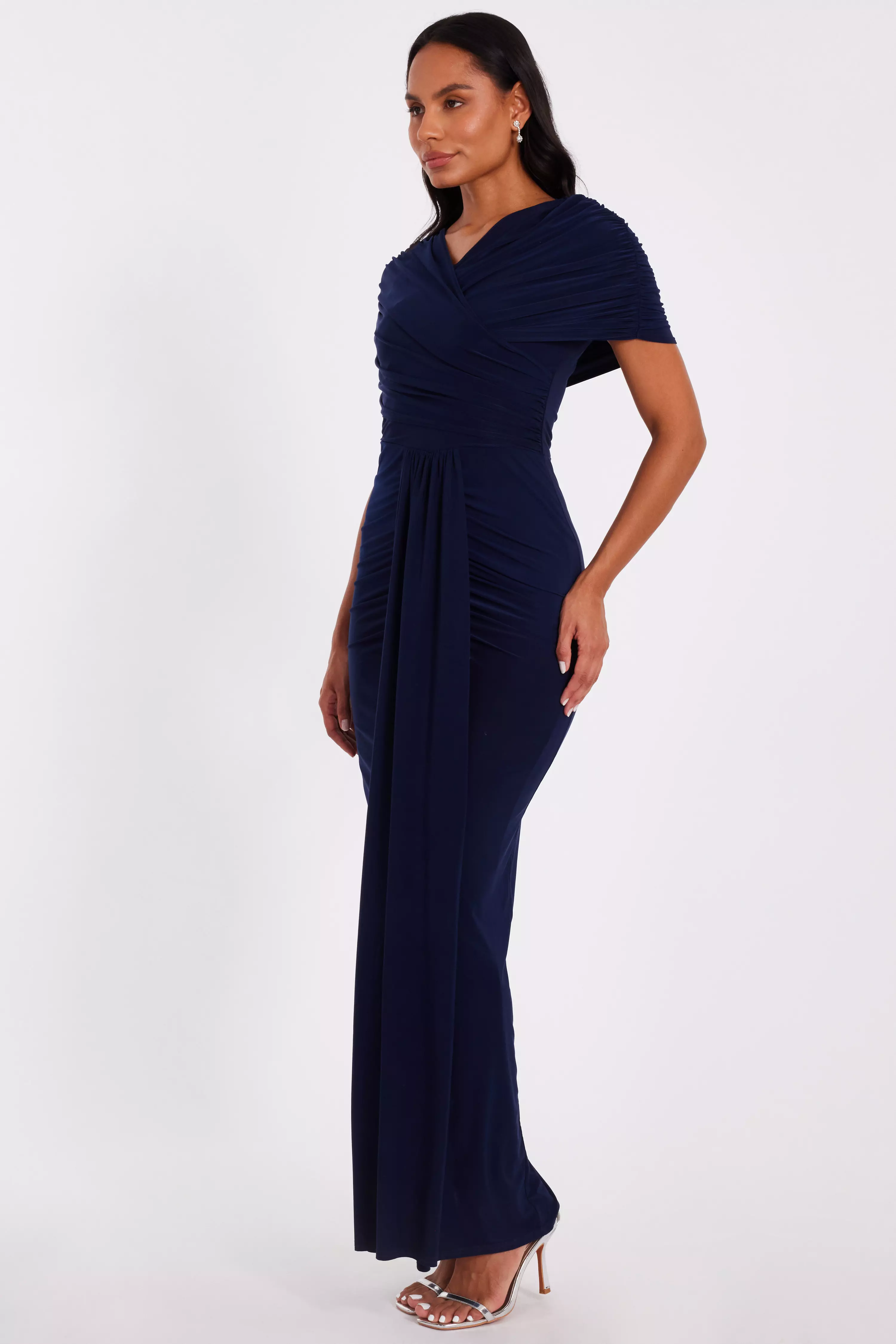 Navy Cross Front Ruched Maxi Dress