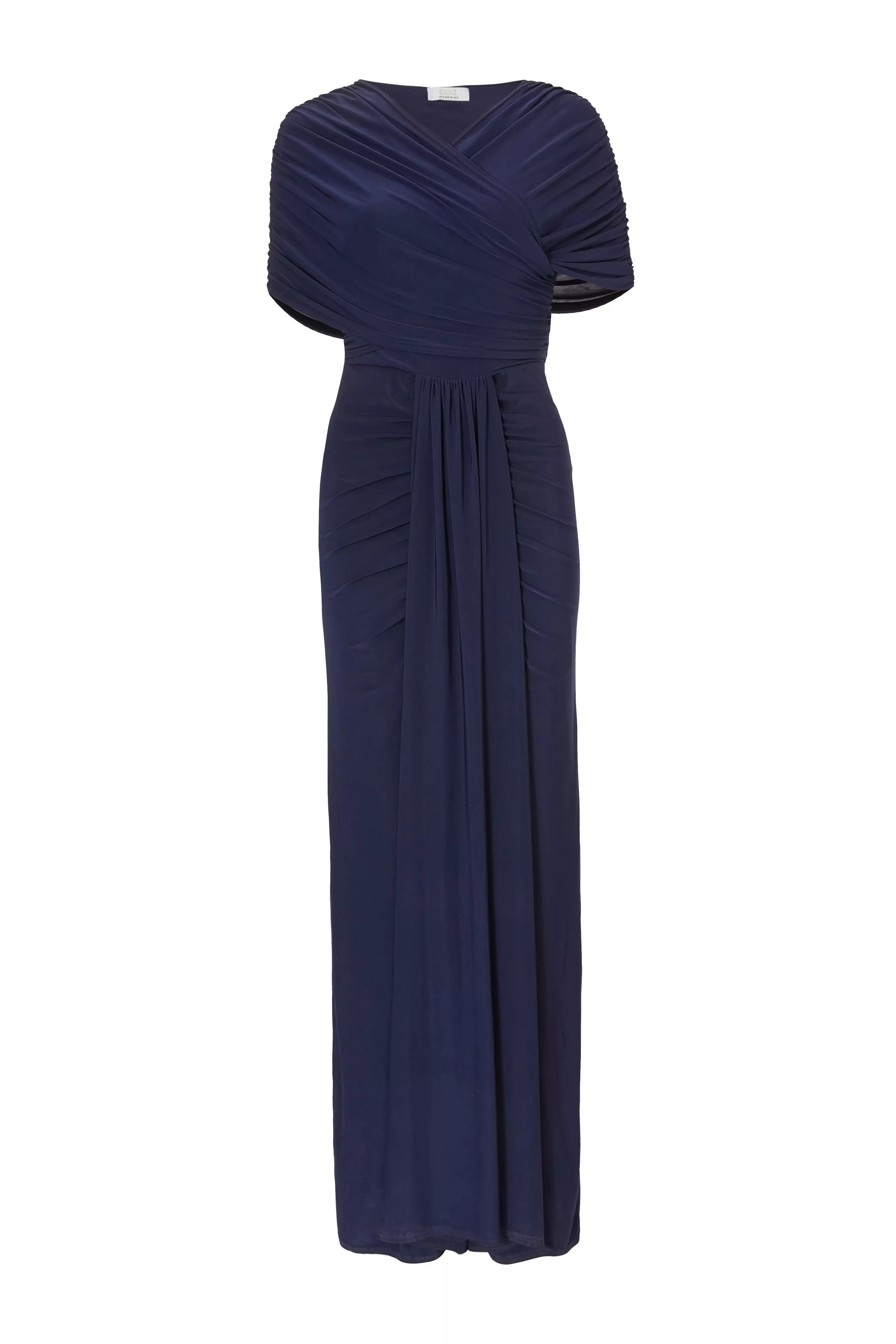 Navy Cross Front Ruched Maxi Dress