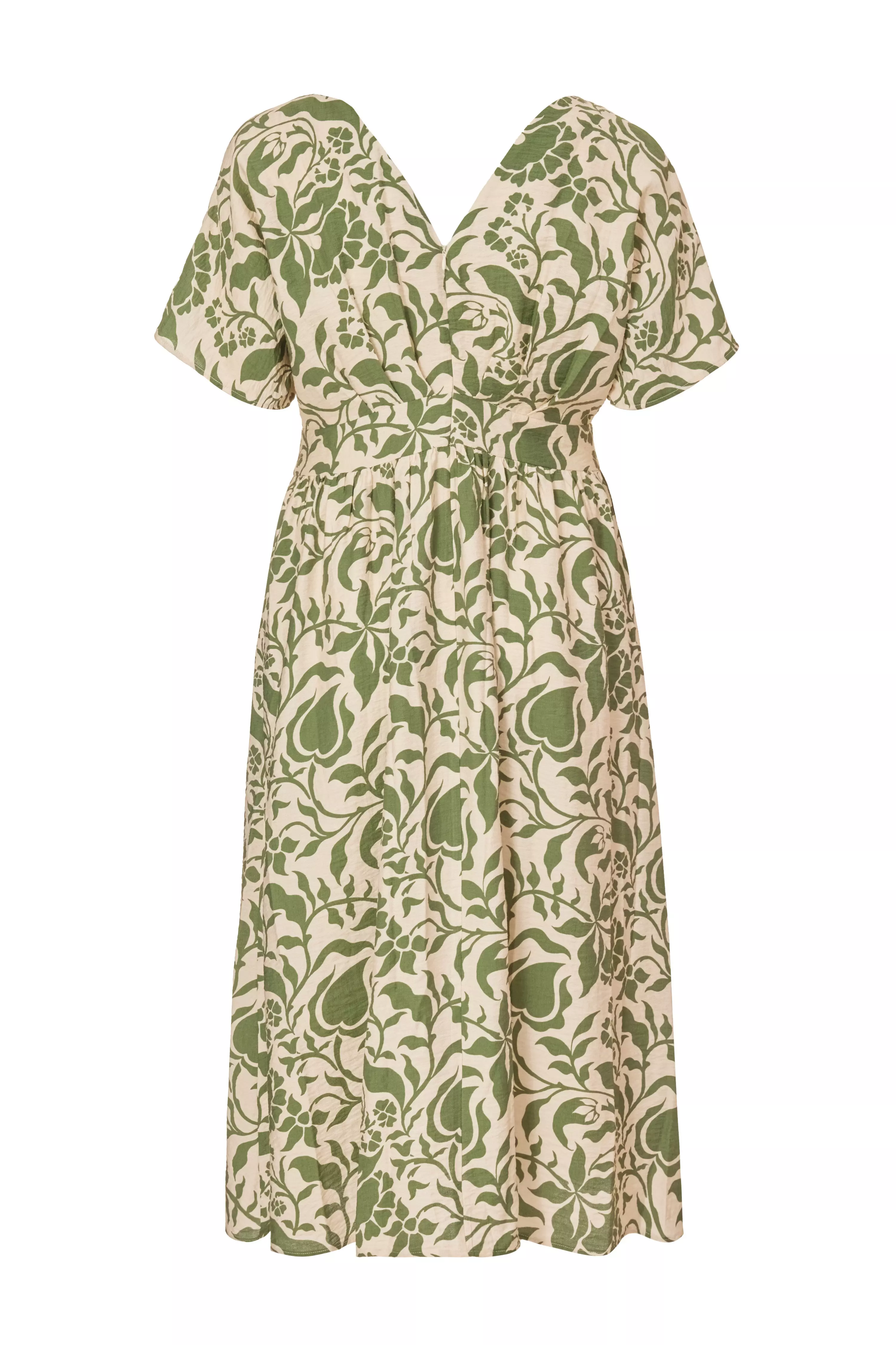 Curve Khaki Tropical Print Midaxi Dress