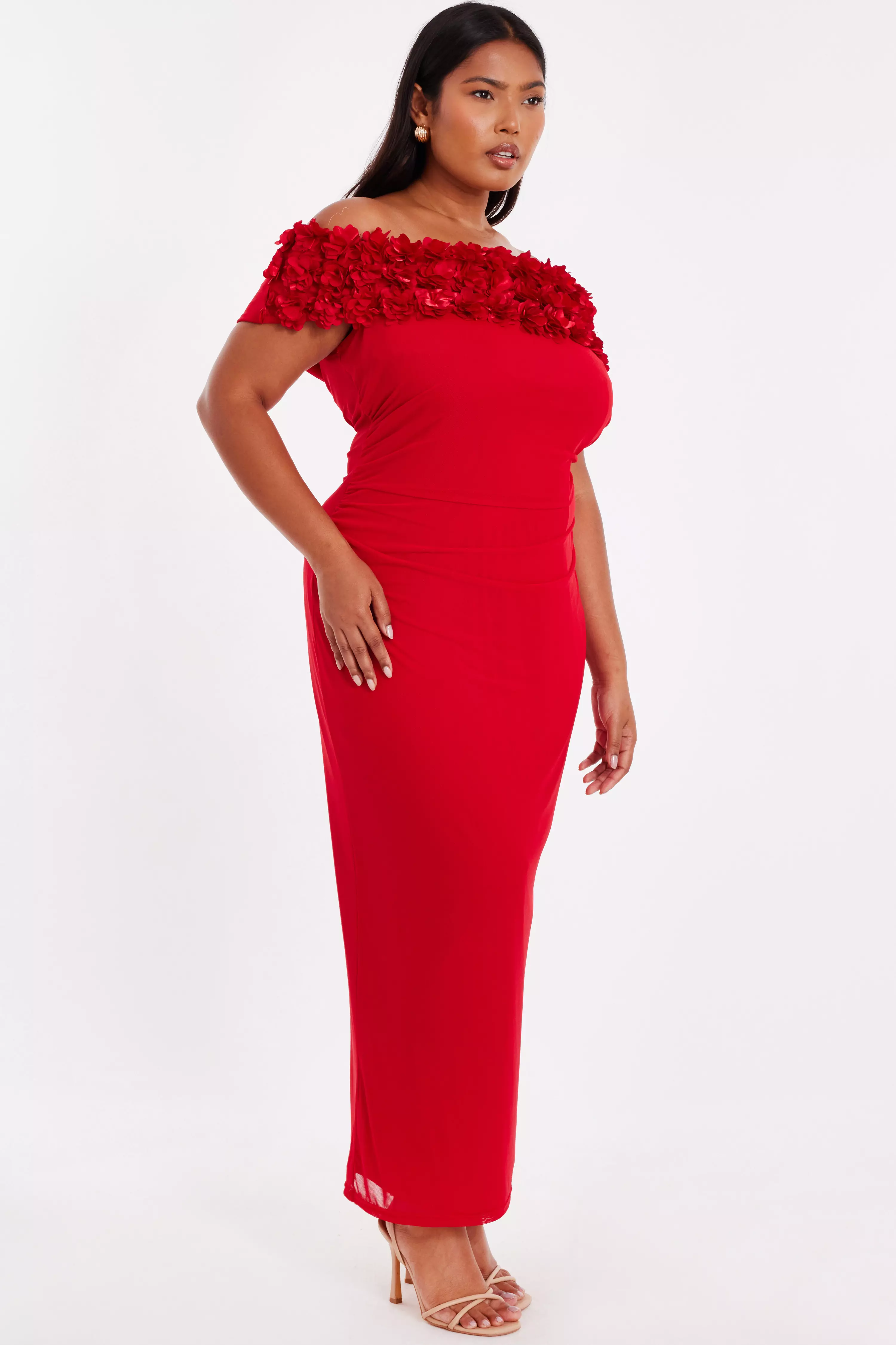 Curve Red Floral Bardot Midaxi Dress