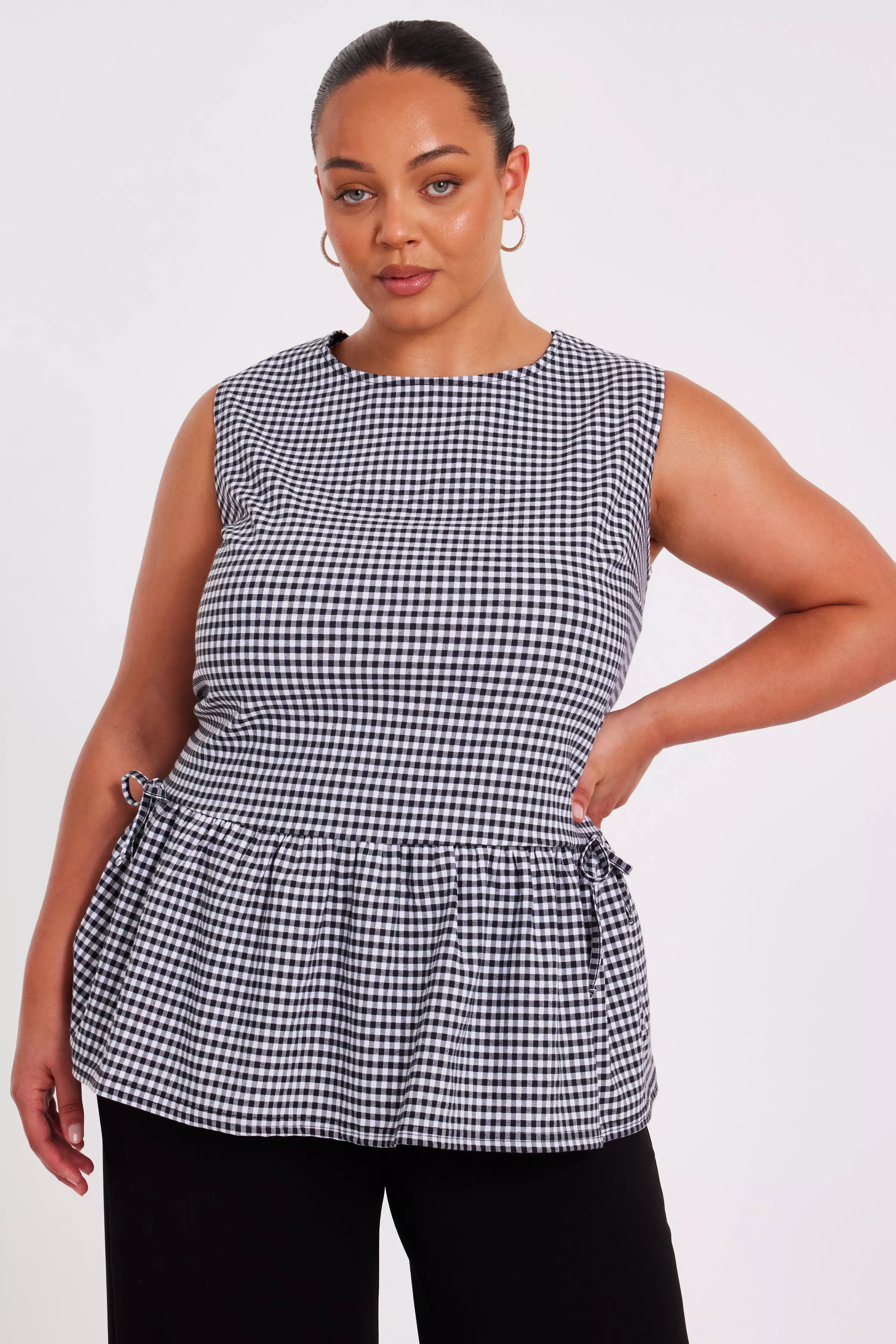 Curve Black Gingham Peplum Top