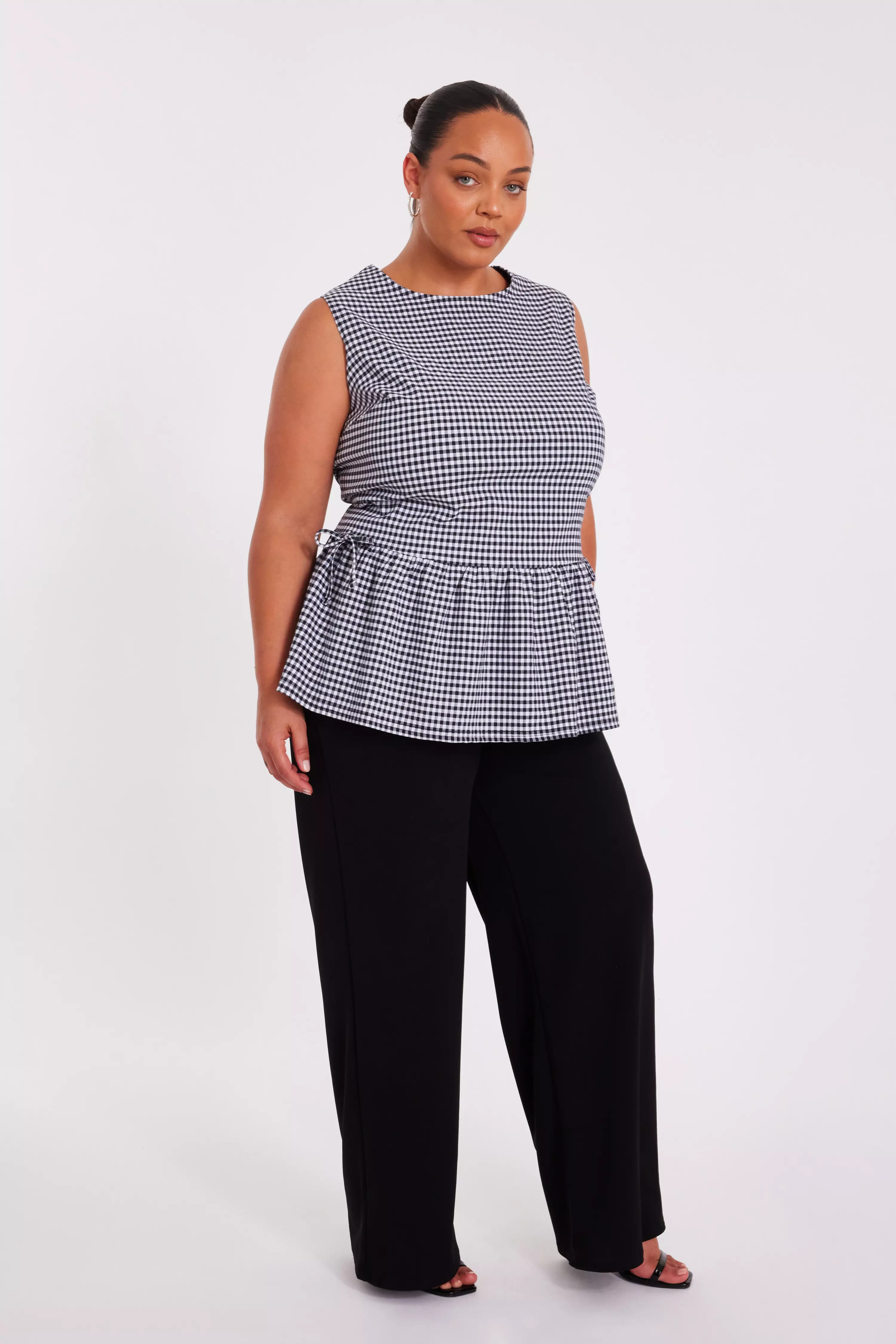 Curve Black Gingham Peplum Top