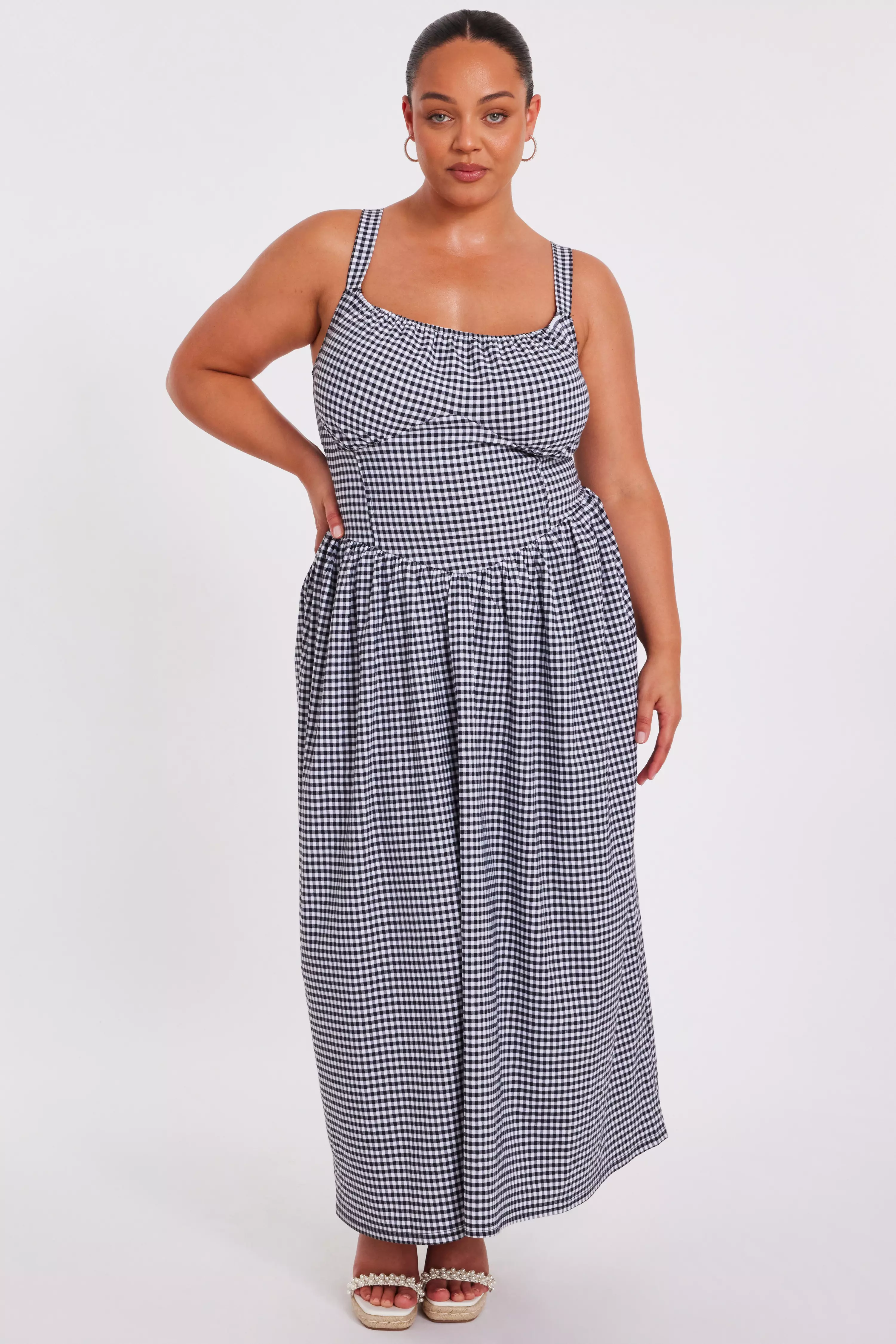 Curve Black Gingham Midaxi Dress