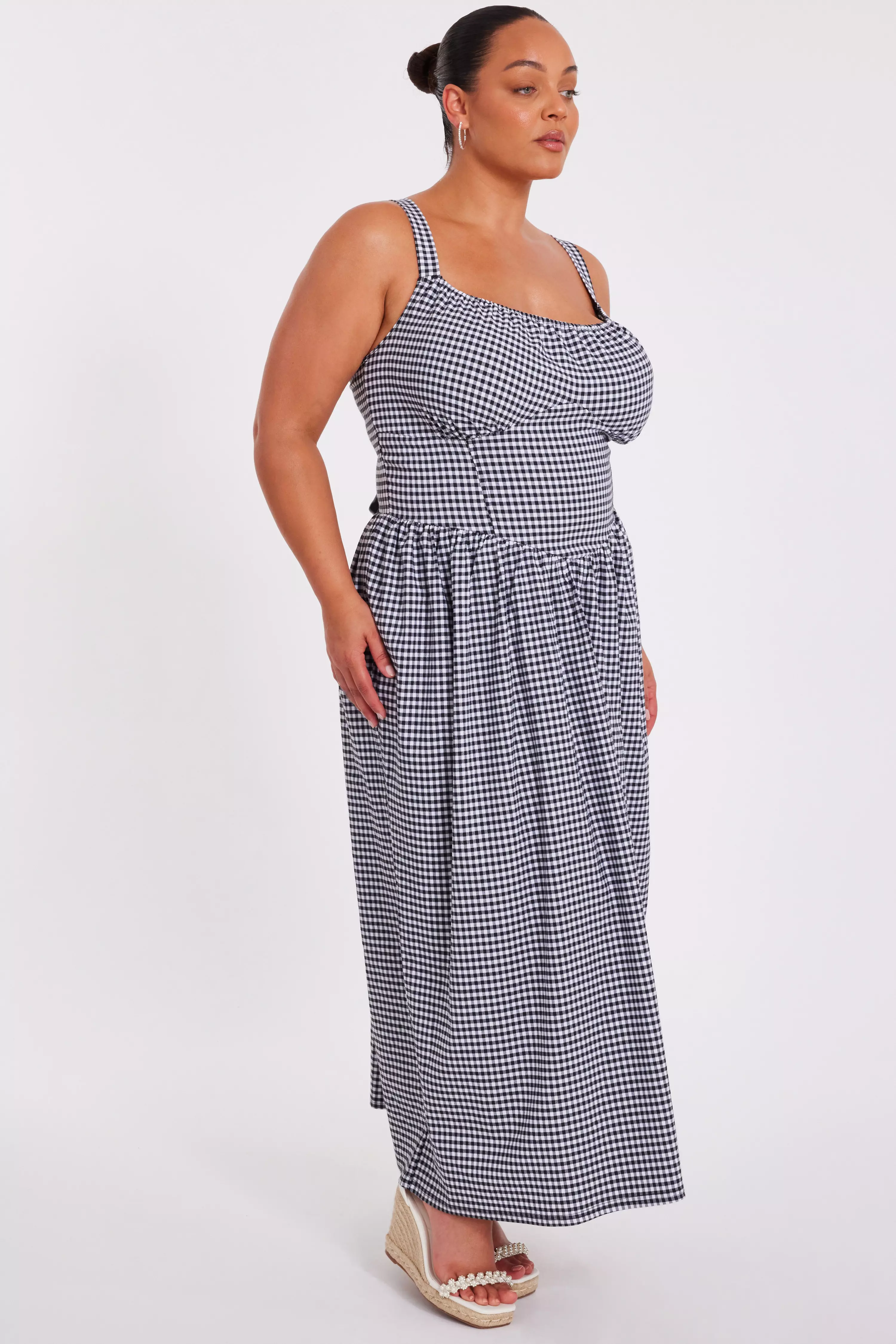 Curve Black Gingham Midaxi Dress