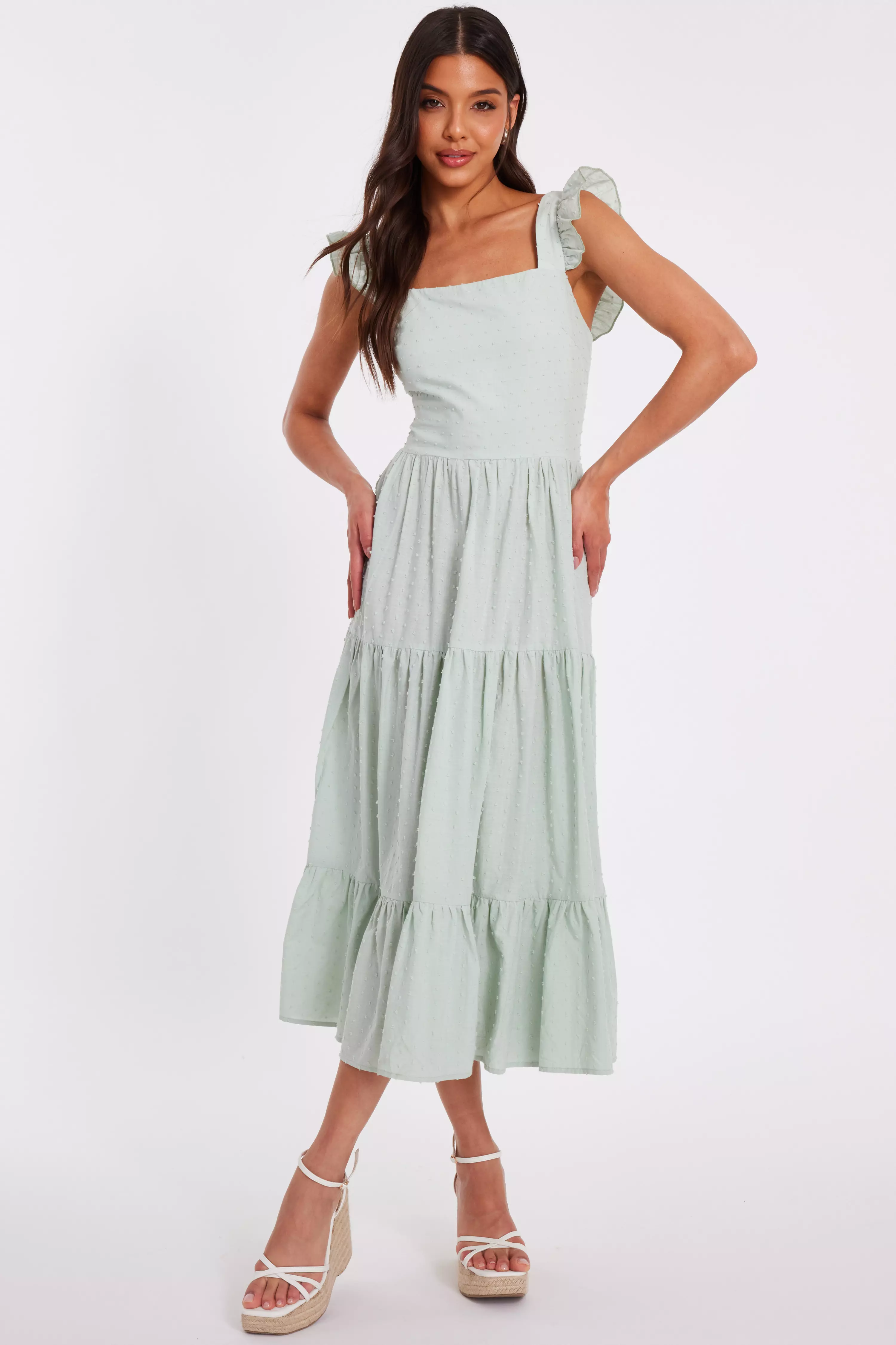 Sage Tiered Midi Dress