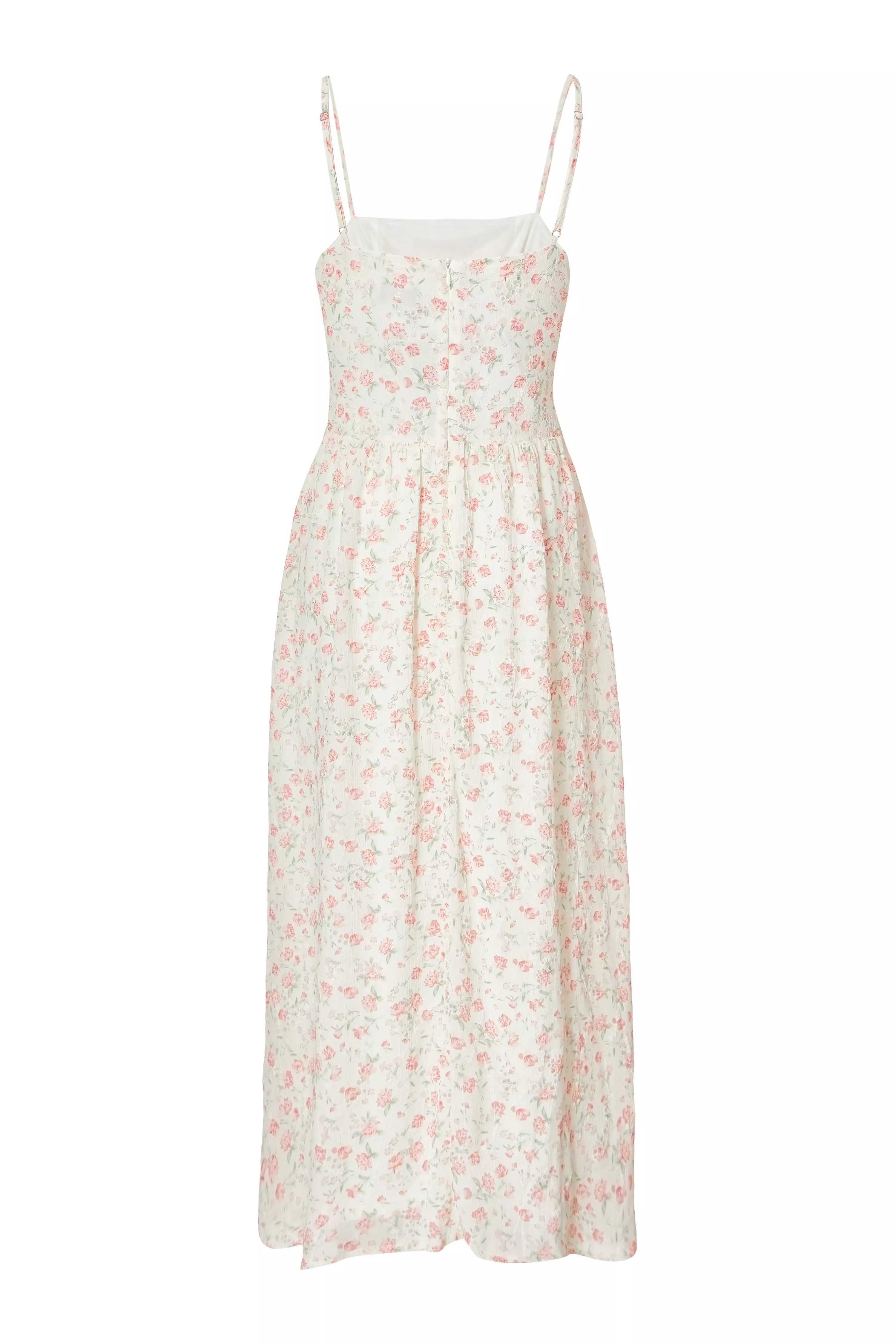 White Chiffon Floral Midi Dress