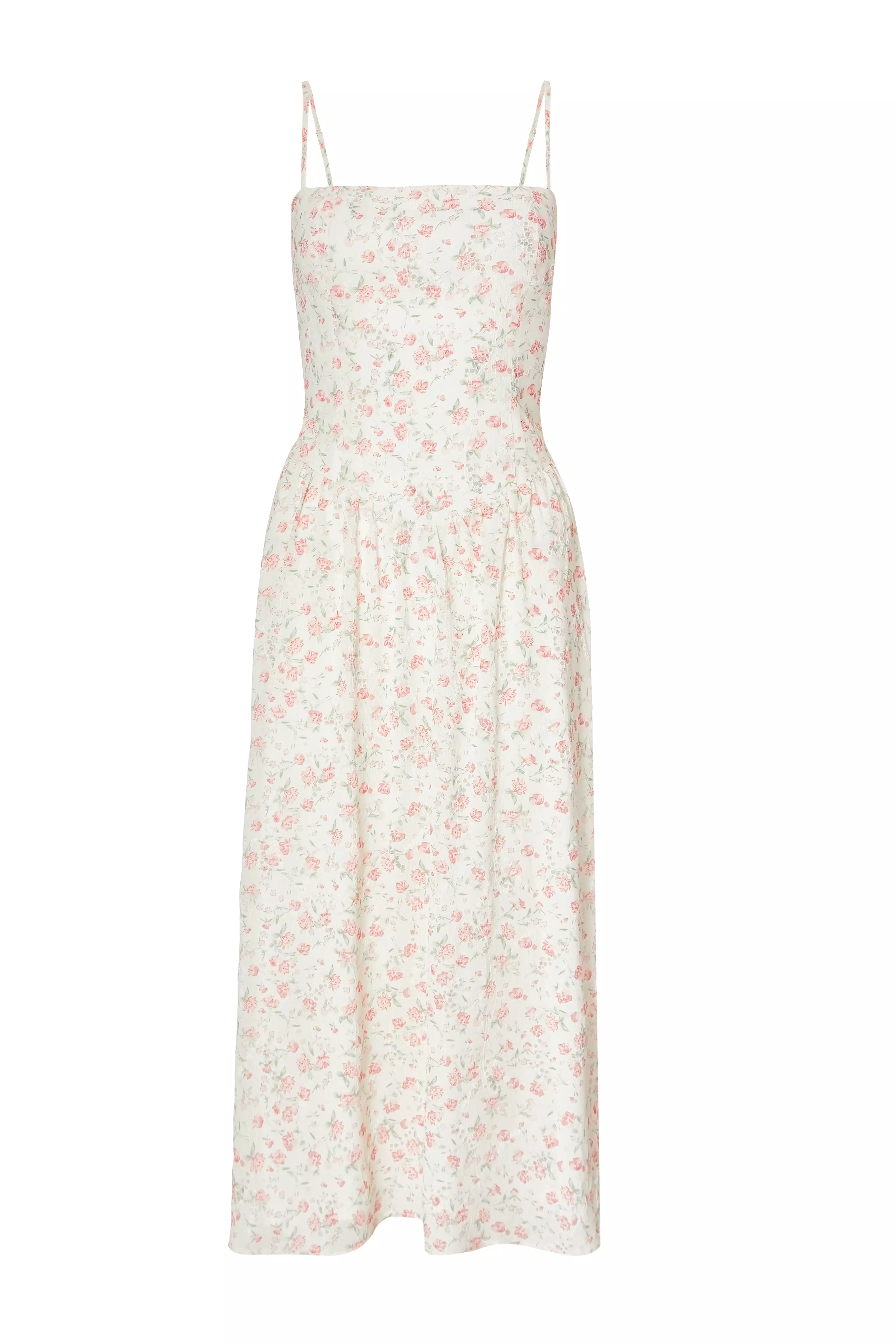 White Chiffon Floral Midi Dress