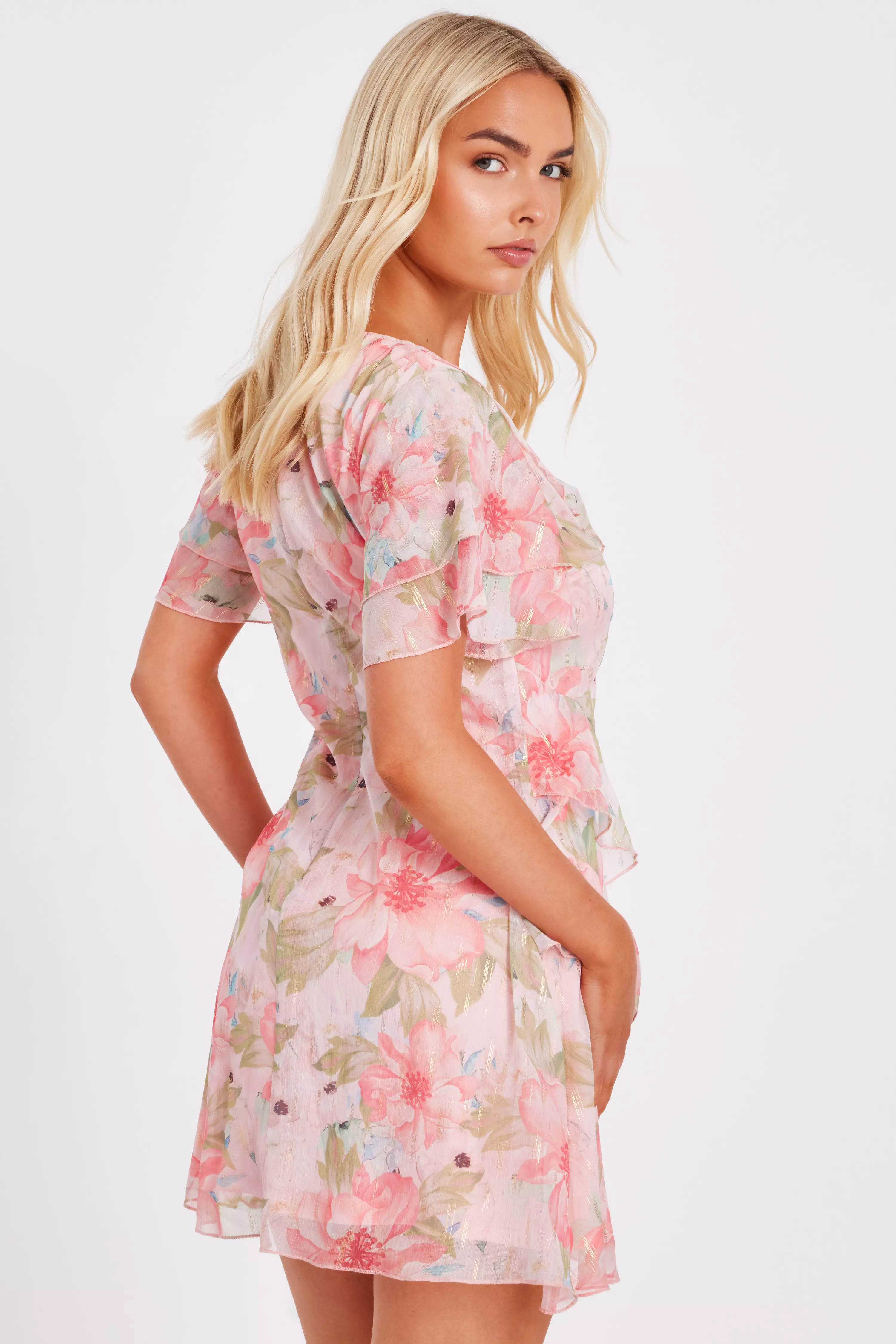 Coral Chiffon Floral Skater Dress