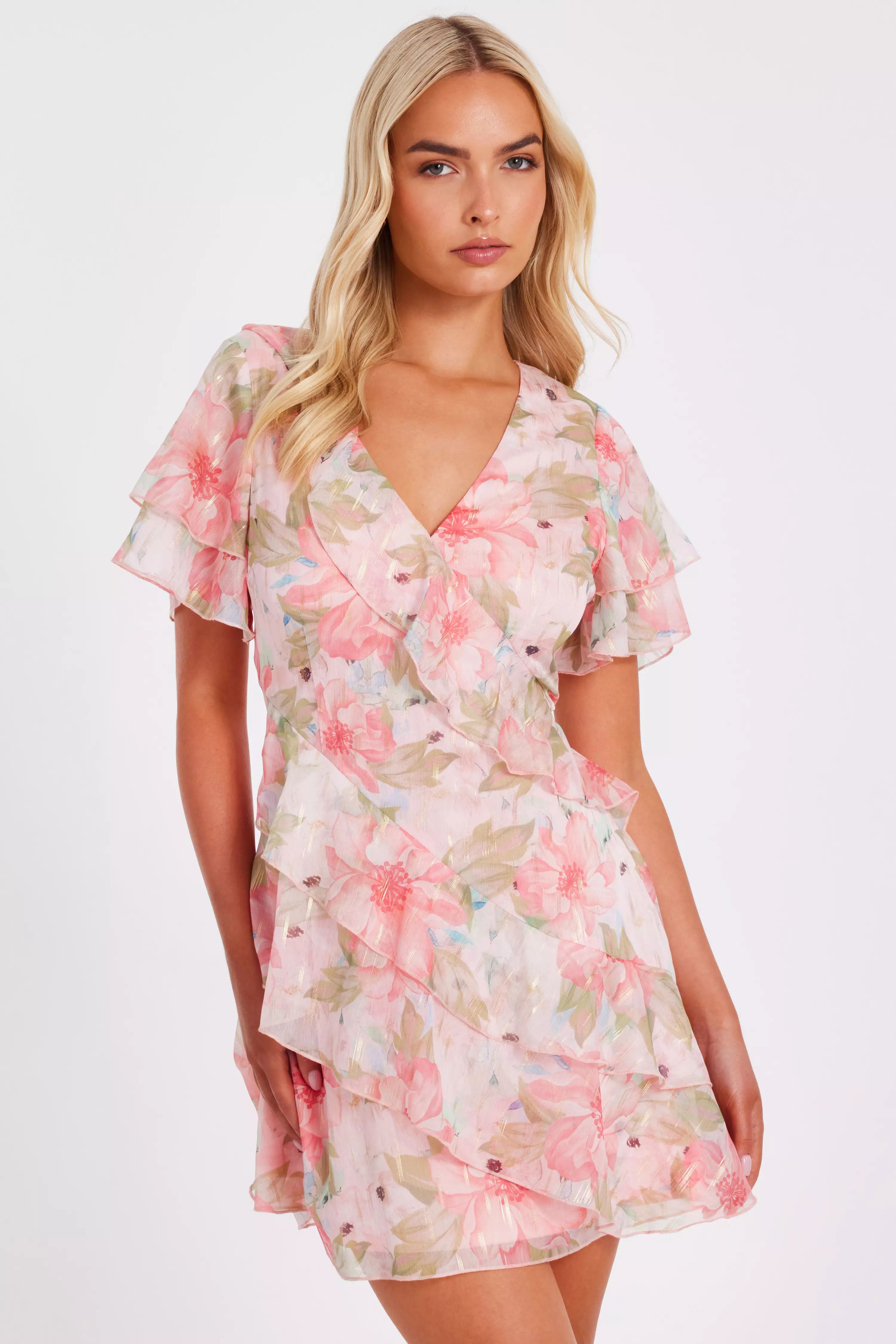 Coral Chiffon Floral Skater Dress