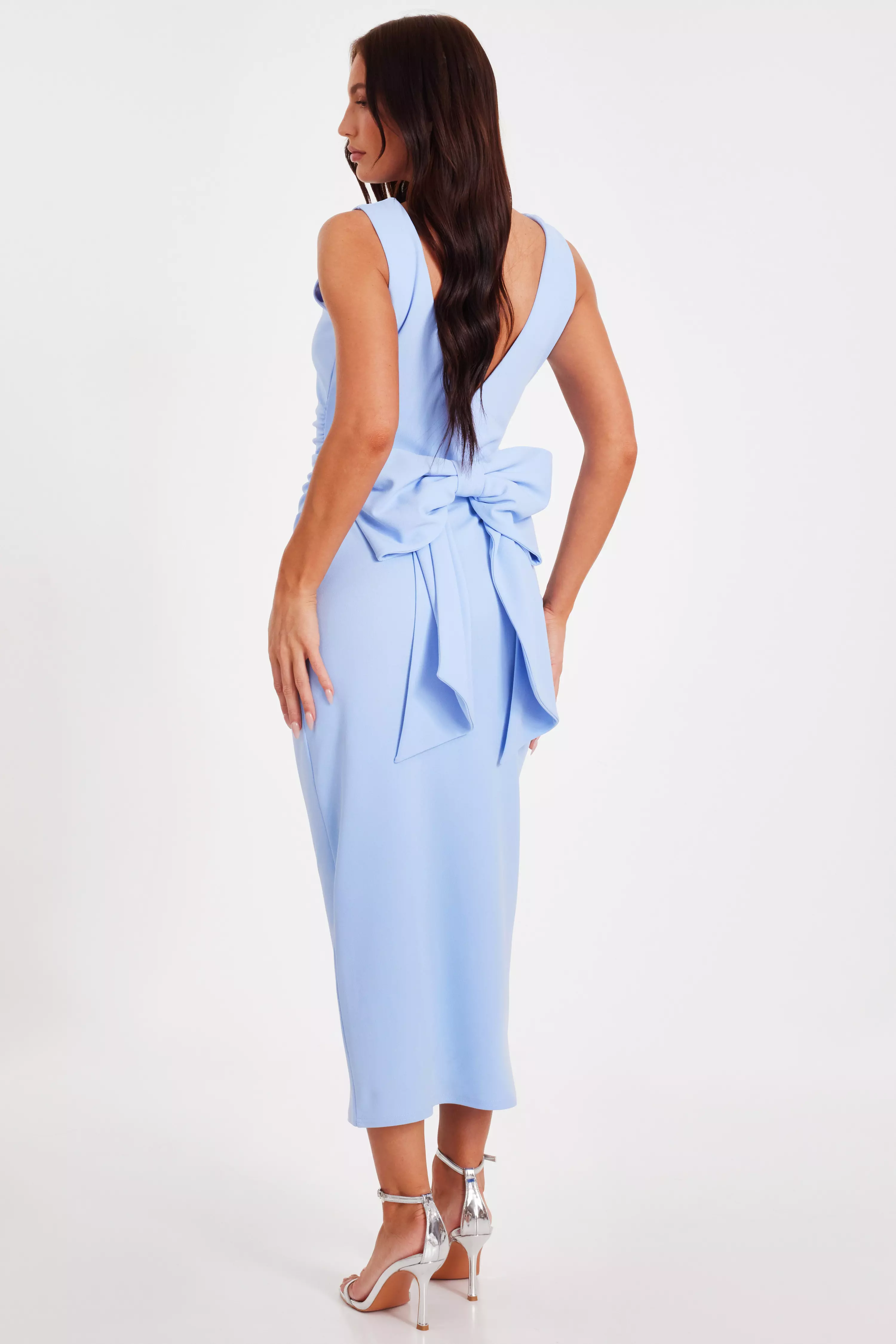 Light Blue Bow Back Midaxi Dress
