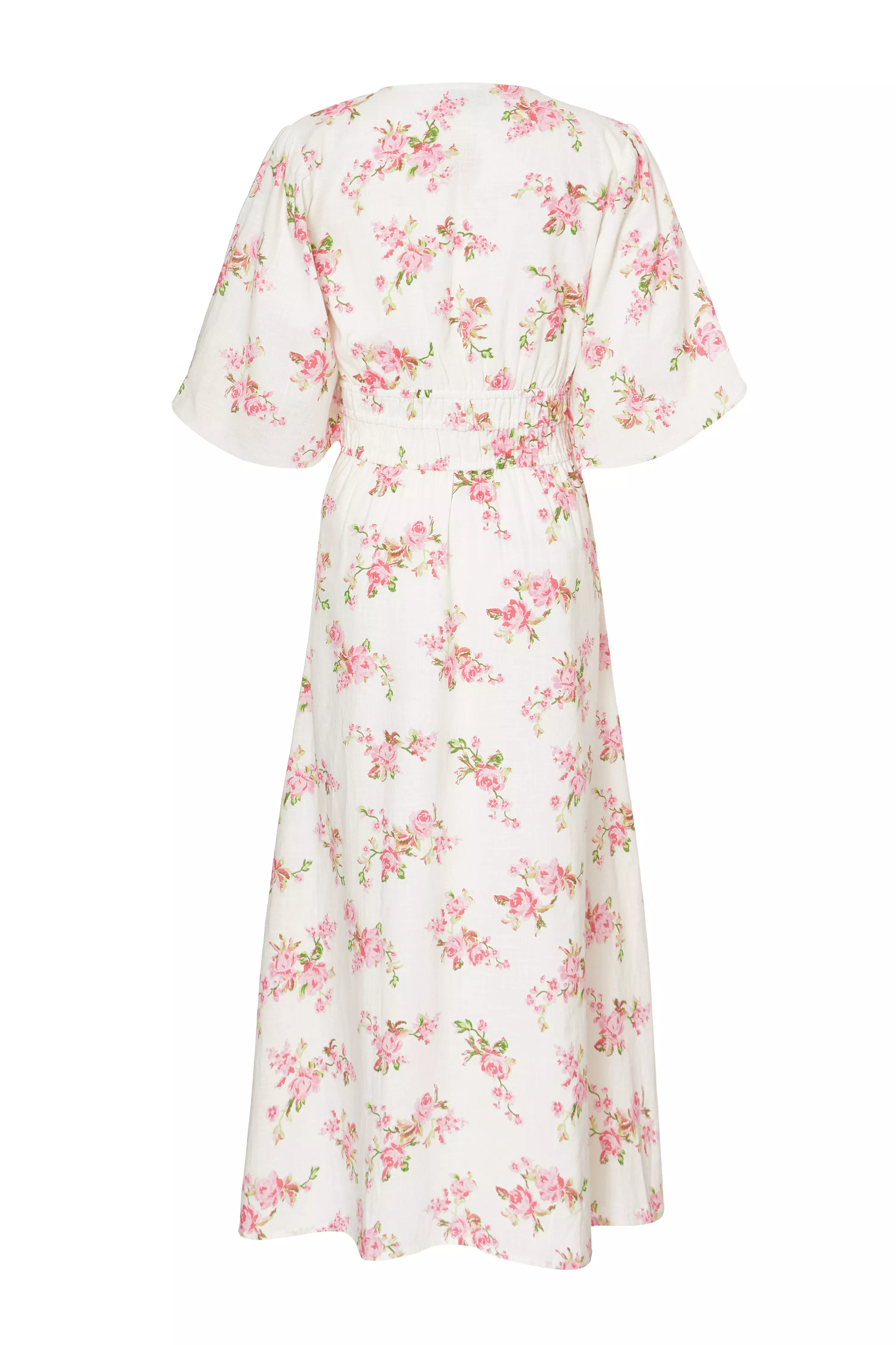 Pink Floral V-Neck Midi Dress