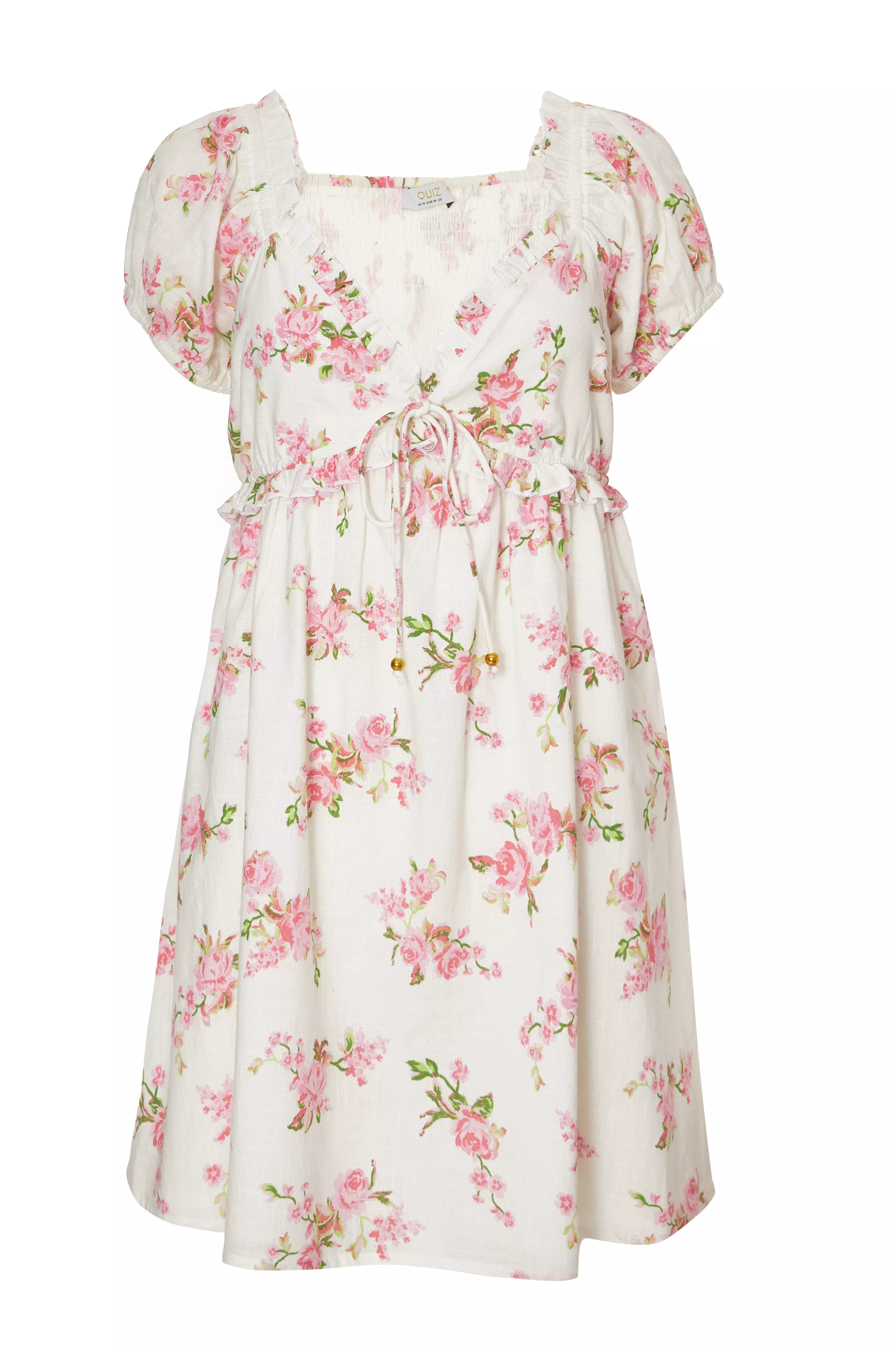 Pink Floral Puff Sleeve Mini Dress