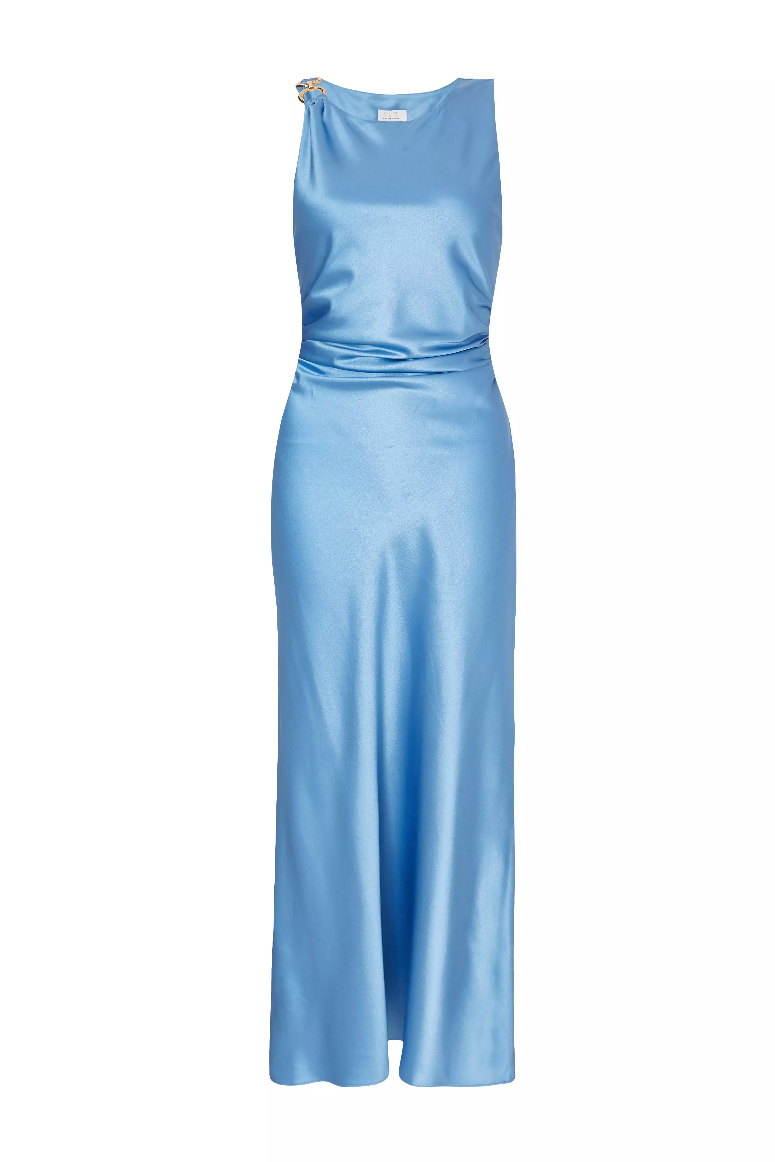 Blue Satin Ruched Midaxi Dress 