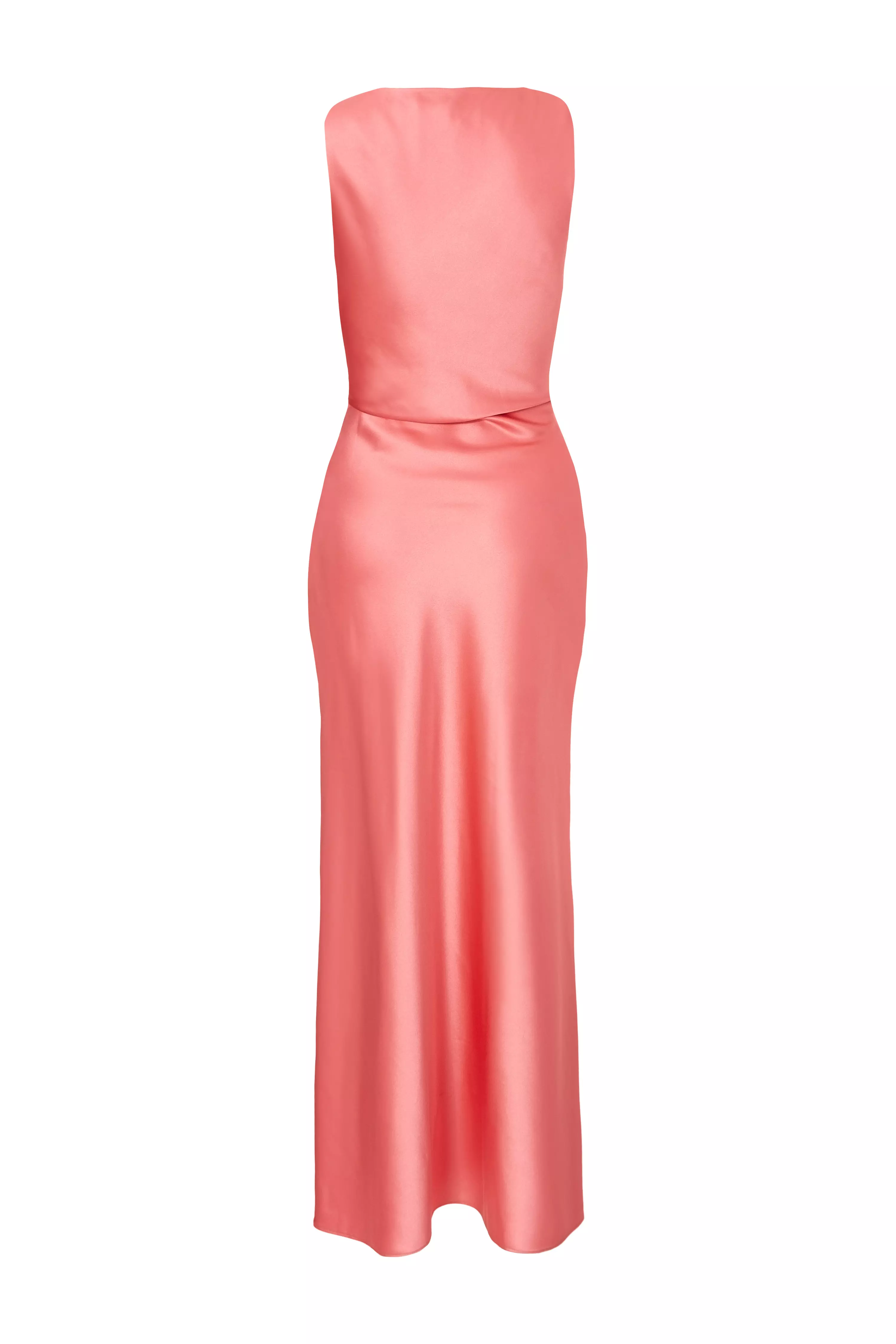 Coral Satin Ruched Midaxi Dress