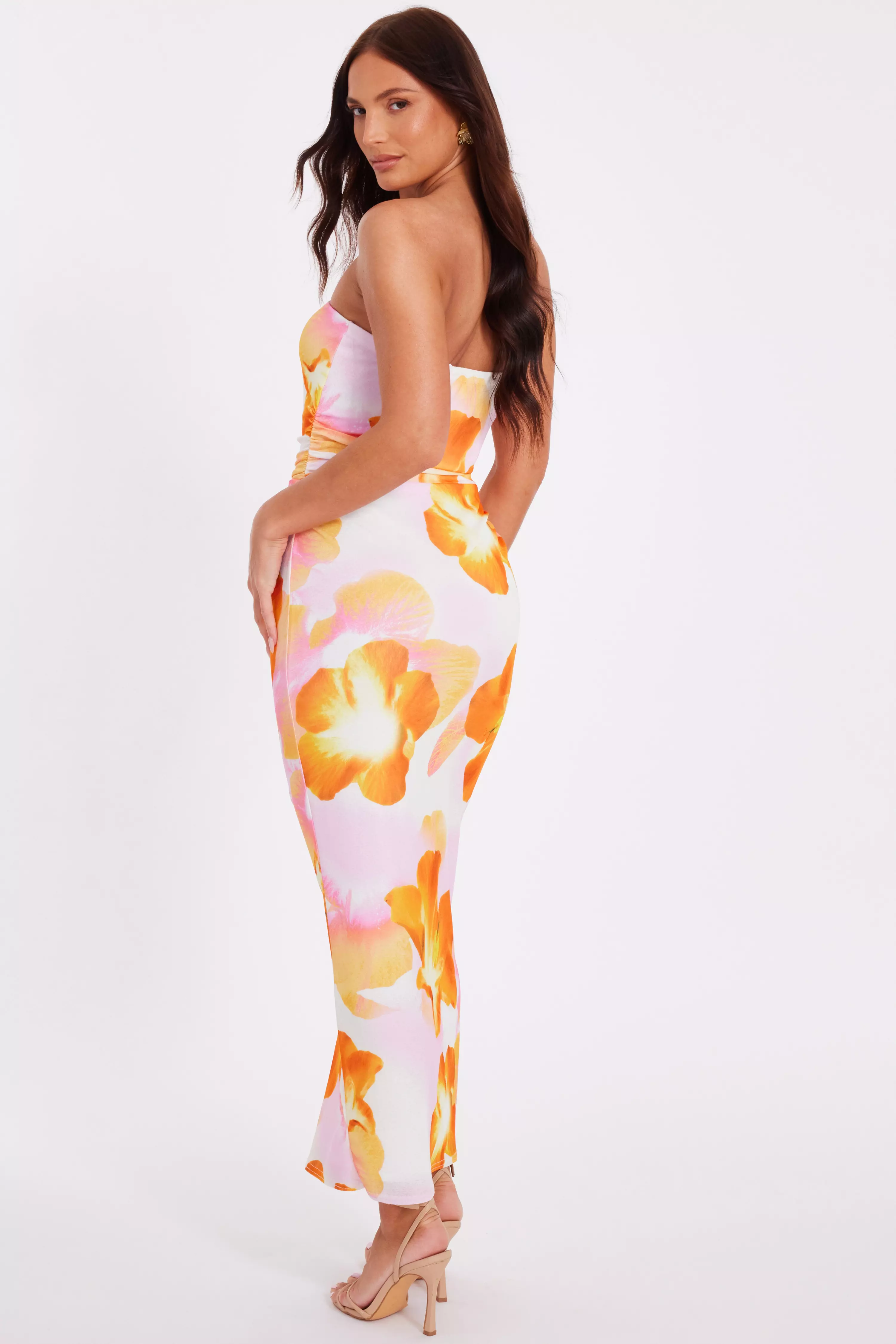 White Bandeau Floral Midaxi Dress