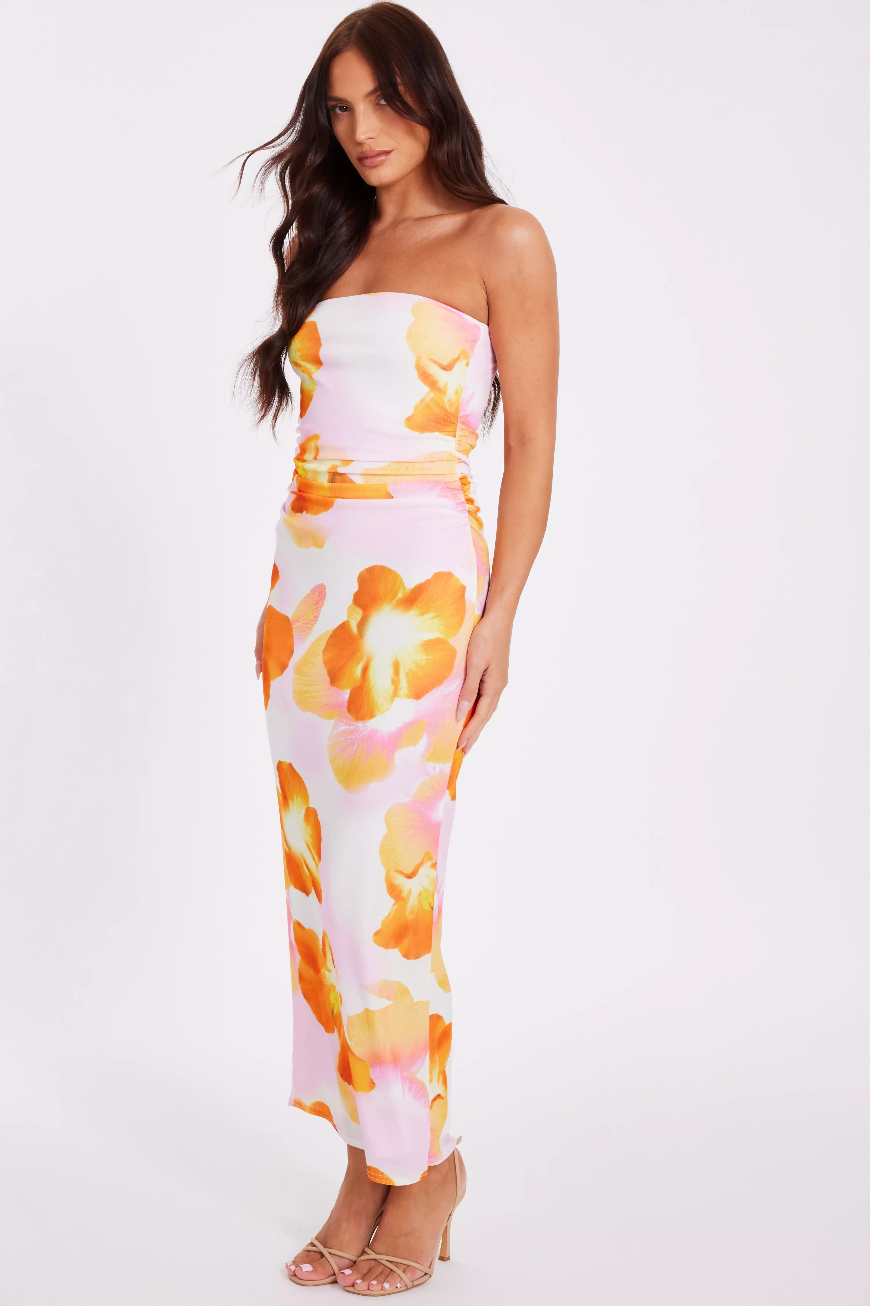 White Bandeau Floral Midaxi Dress