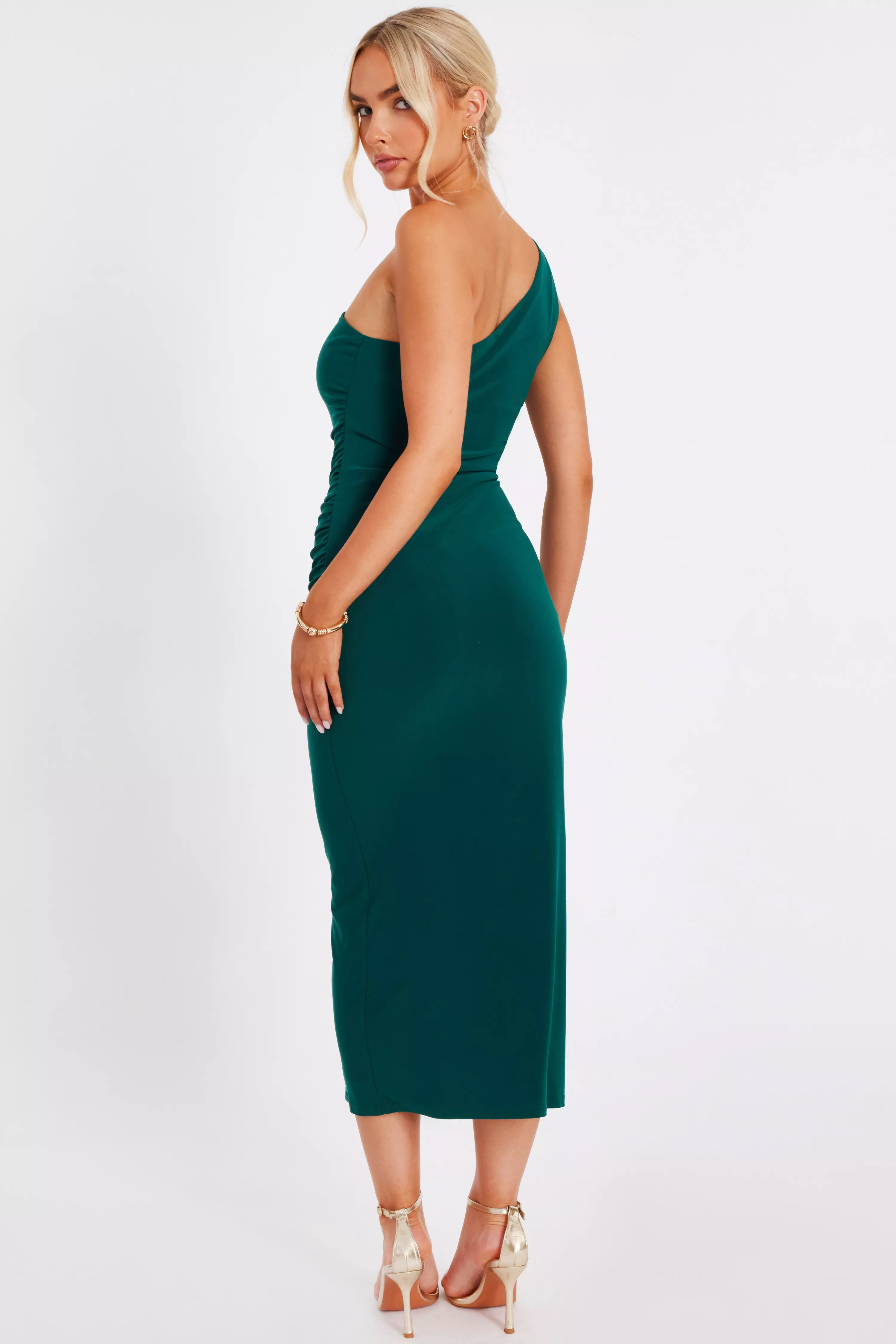 Bottle Green One Shoulder Midaxi Dress