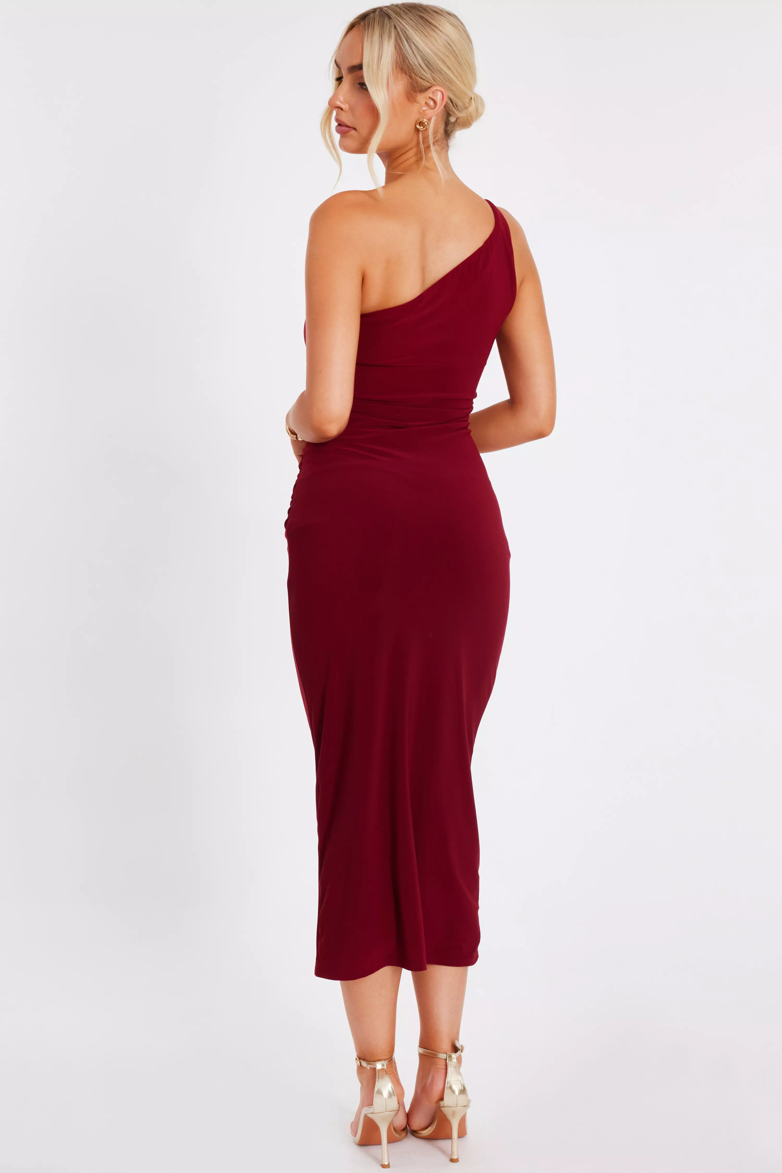 Dark Red One Shoulder Midaxi Dress