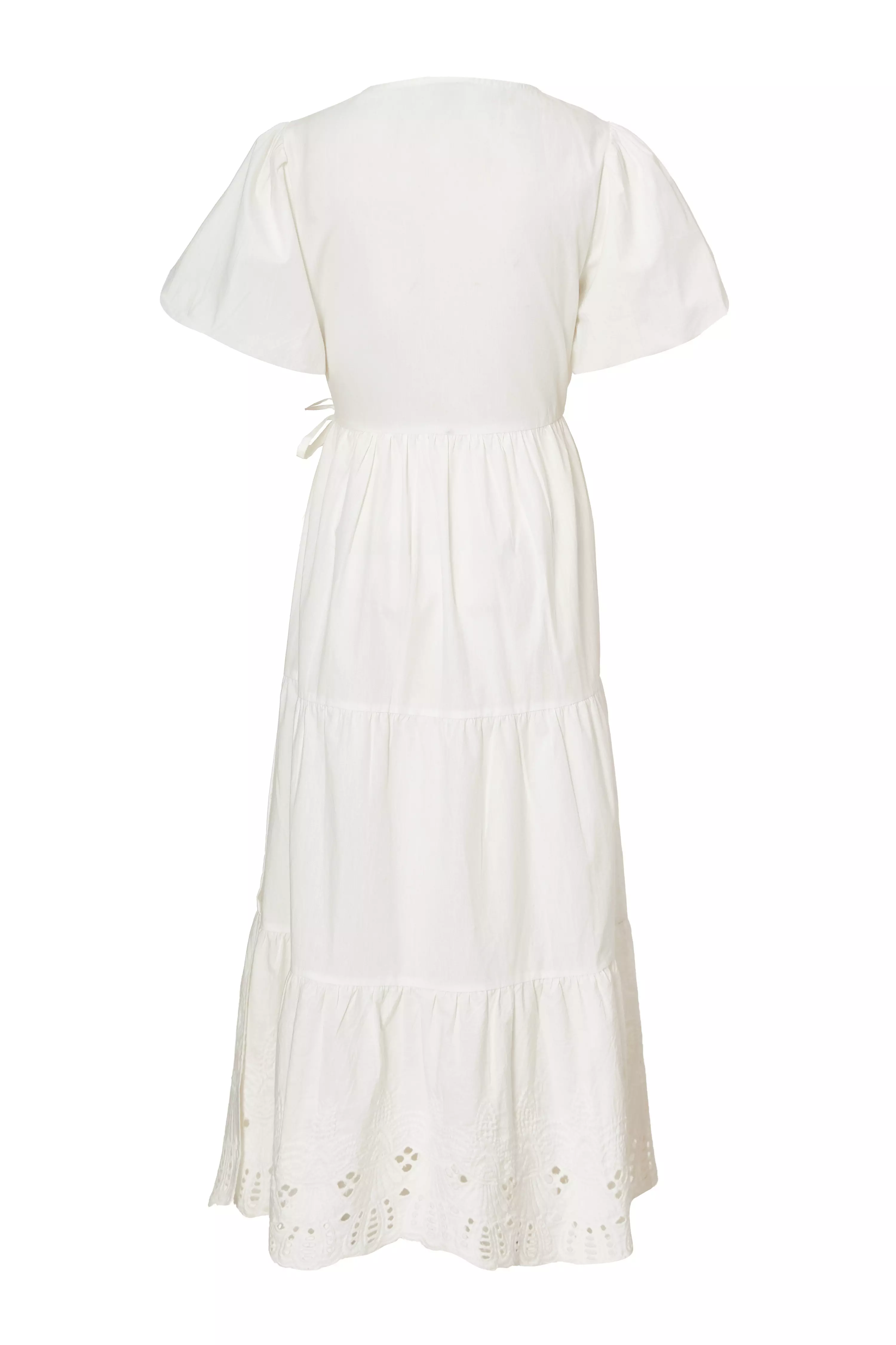 White Embroidered Hem Midaxi Dress