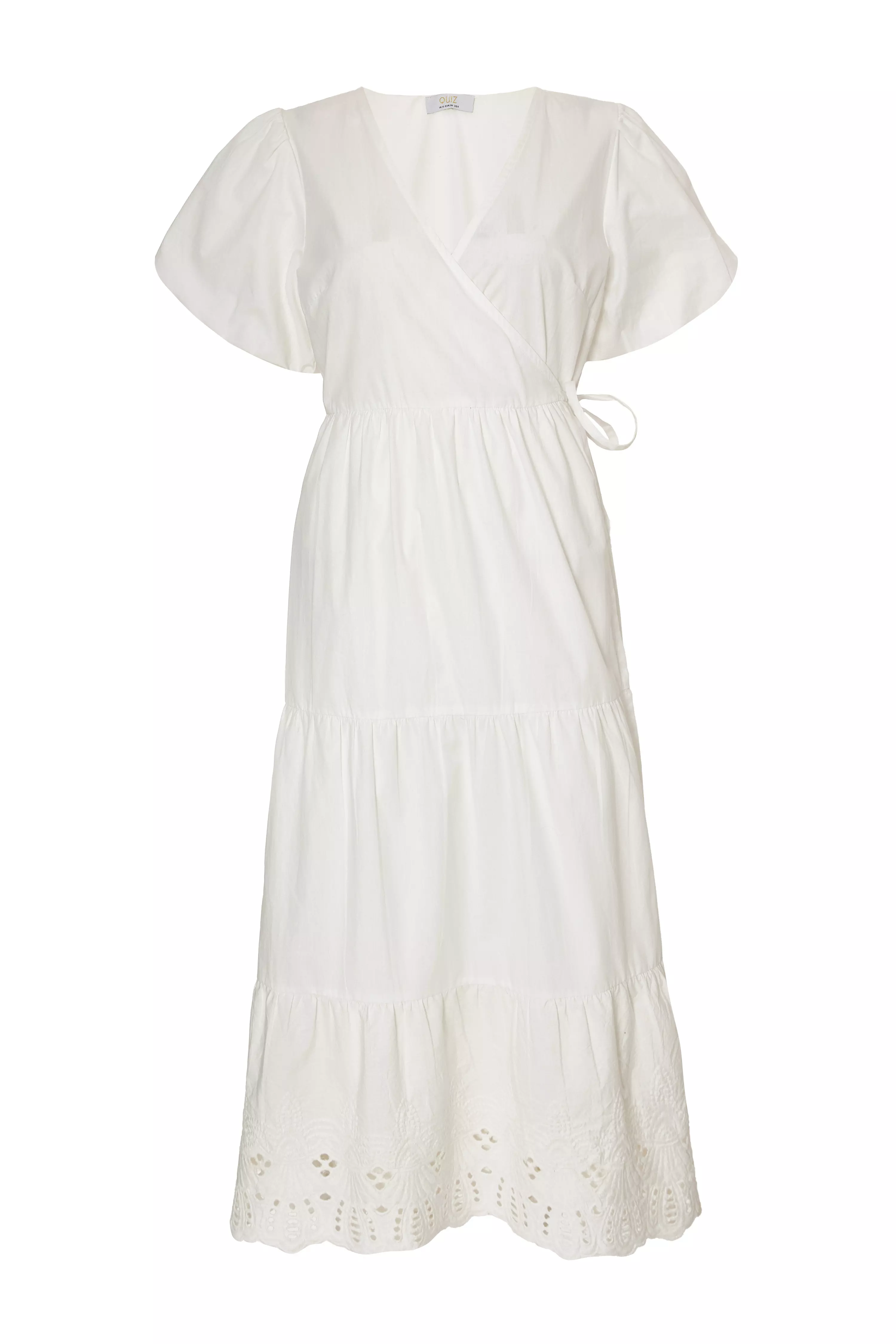 White Embroidered Hem Midaxi Dress